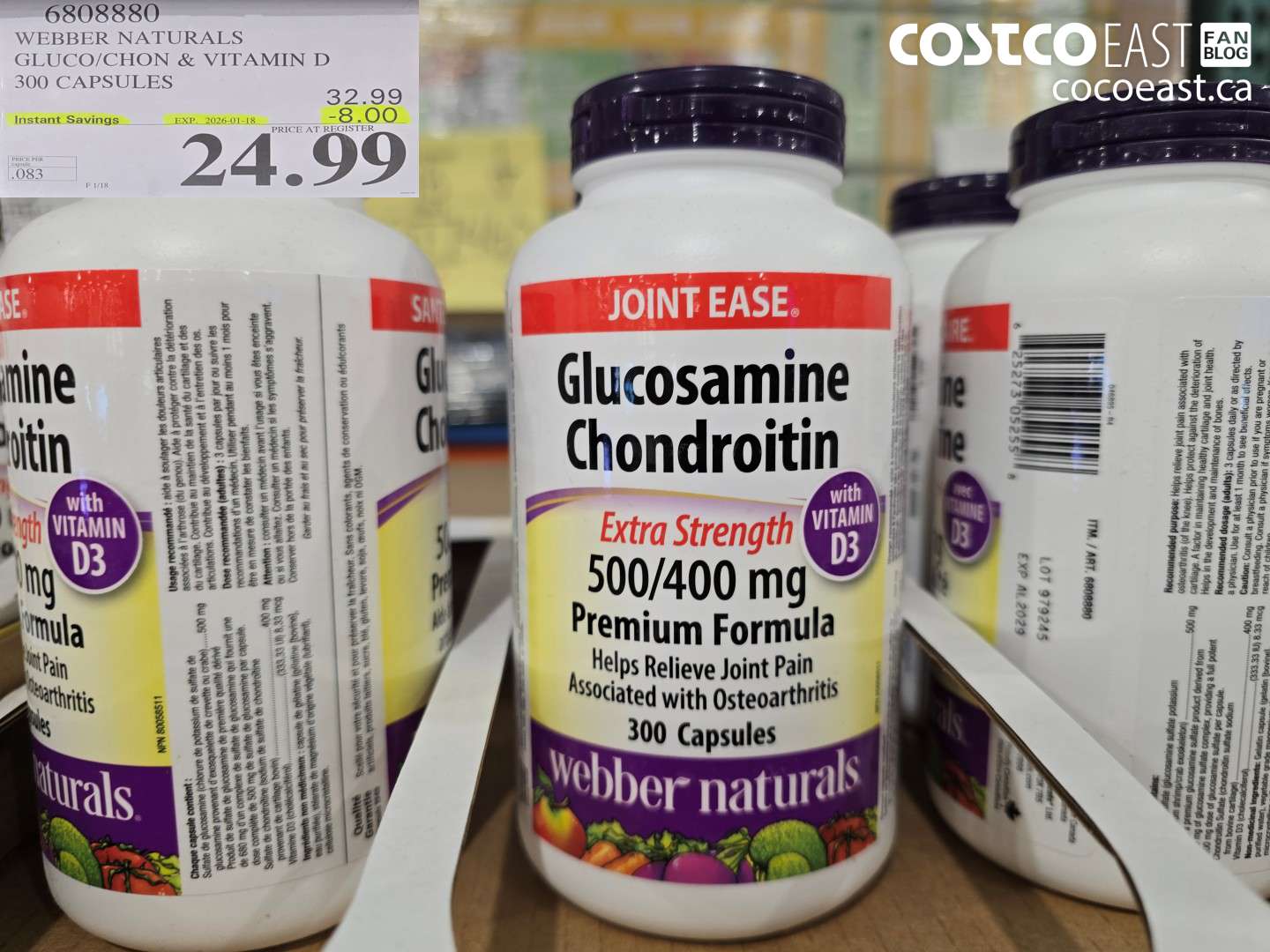 6808880 WEBBER NATURALS GLUCO/CHON 500/400 MG W/ VIT D 300 CAPSULES ($8.00 INSTANT SAVINGS EXPIRES ON 2026-01-18) $24.99