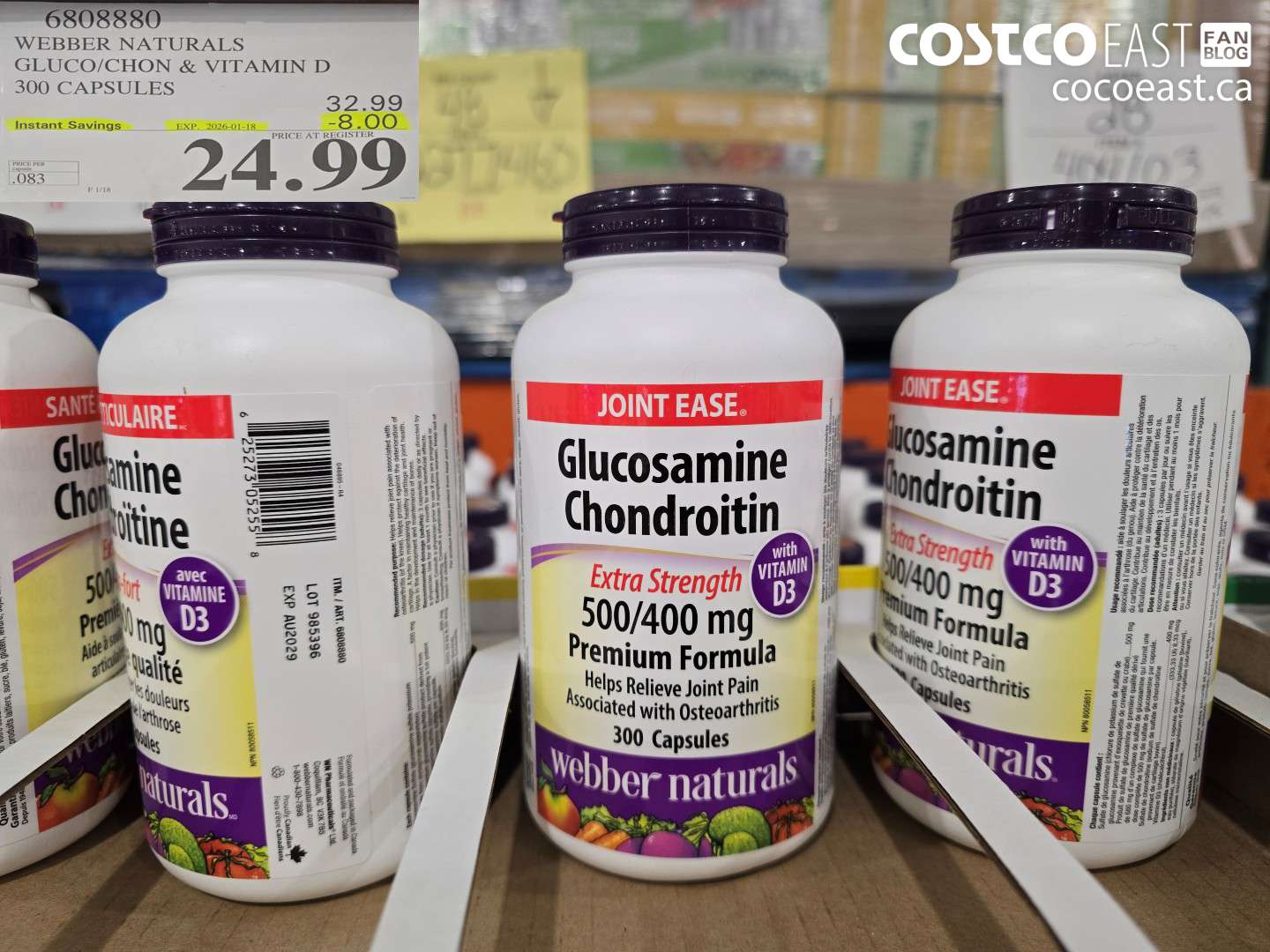 6808880 WEBBER NATURALS GLUCO/CHON 500/400 MG W/ VIT D 300 CAPSULES ($8.00 INSTANT SAVINGS EXPIRES ON 2026-01-18) $24.99