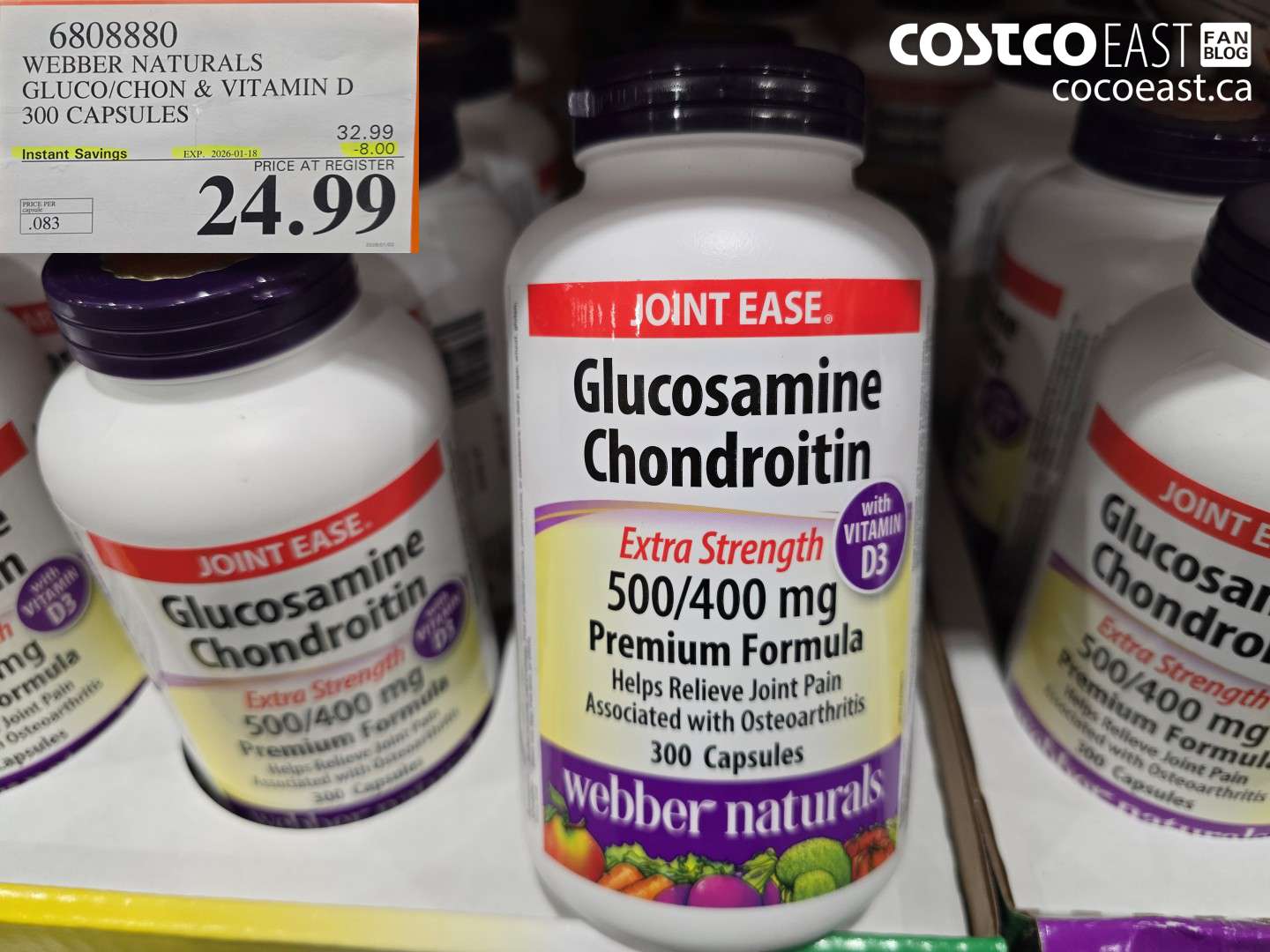 6808880 WEBBER NATURALS GLUCO/CHON 500/400 MG W/ VIT D 300 CAPSULES ($8.00 INSTANT SAVINGS EXPIRES ON 2026-01-18) $24.99