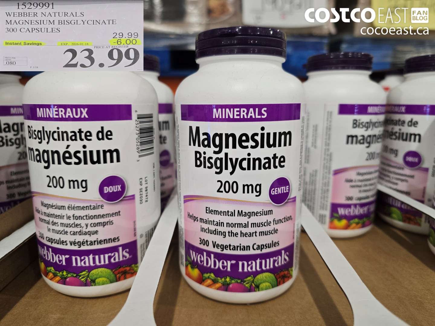 1529991 WEBBER NATURALS MAGNESIUM BISGLYCINATE 300 CAPSULES ($6.00 INSTANT SAVINGS EXPIRES ON 2026-01-18) $23.99