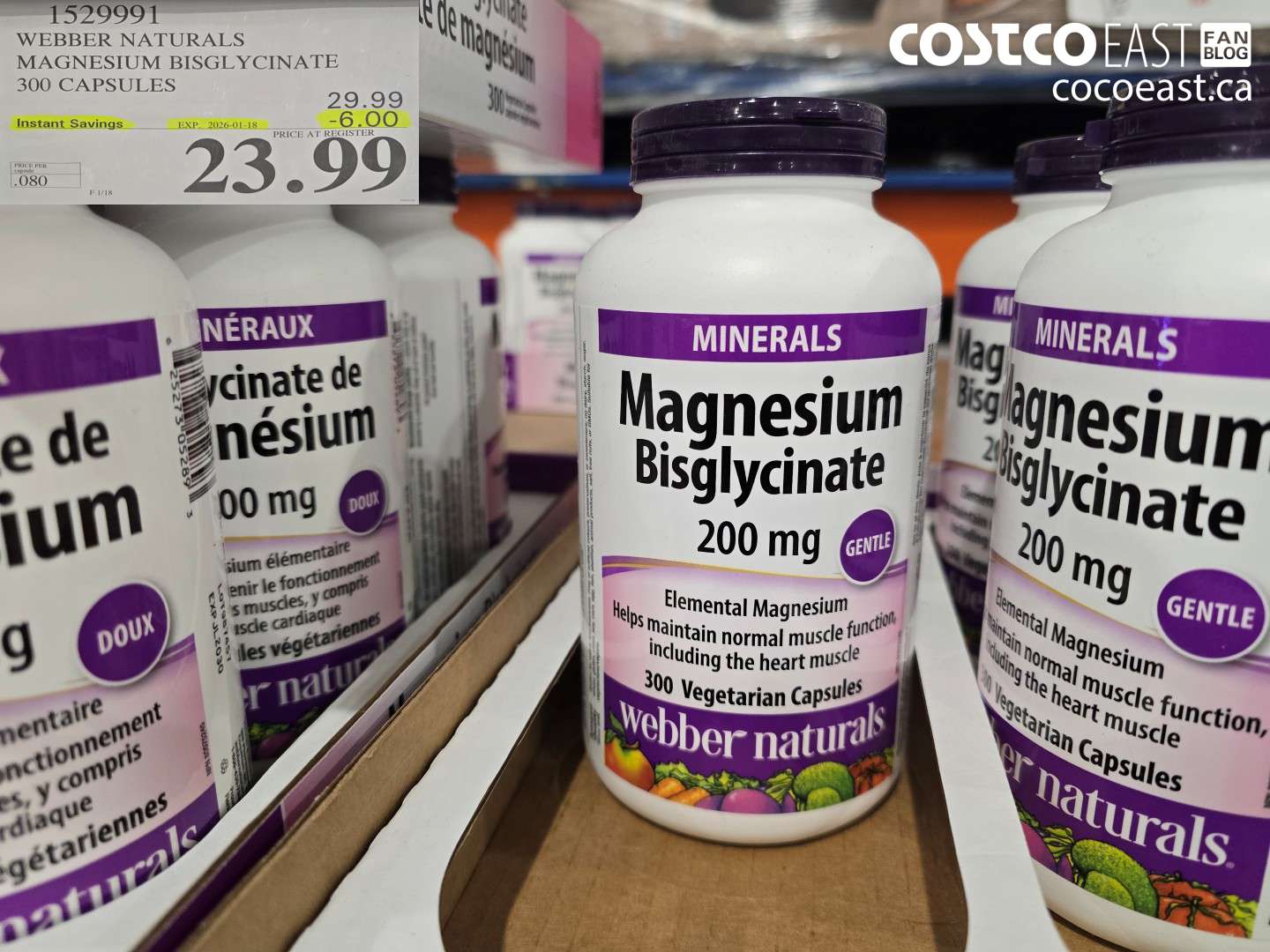 1529991 WEBBER NATURALS MAGNESIUM BISGLYCINATE 300 CAPSULES ($6.00 INSTANT SAVINGS EXPIRES ON 2026-01-18) $23.99
