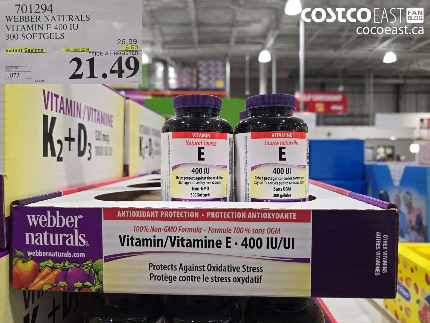 701294 WEBBER NATURALS VITAMIN E NATURAL 400 IU 300 SOFTGELS ($5.50 INSTANT SAVINGS EXPIRES ON 2026-02-01) $21.49