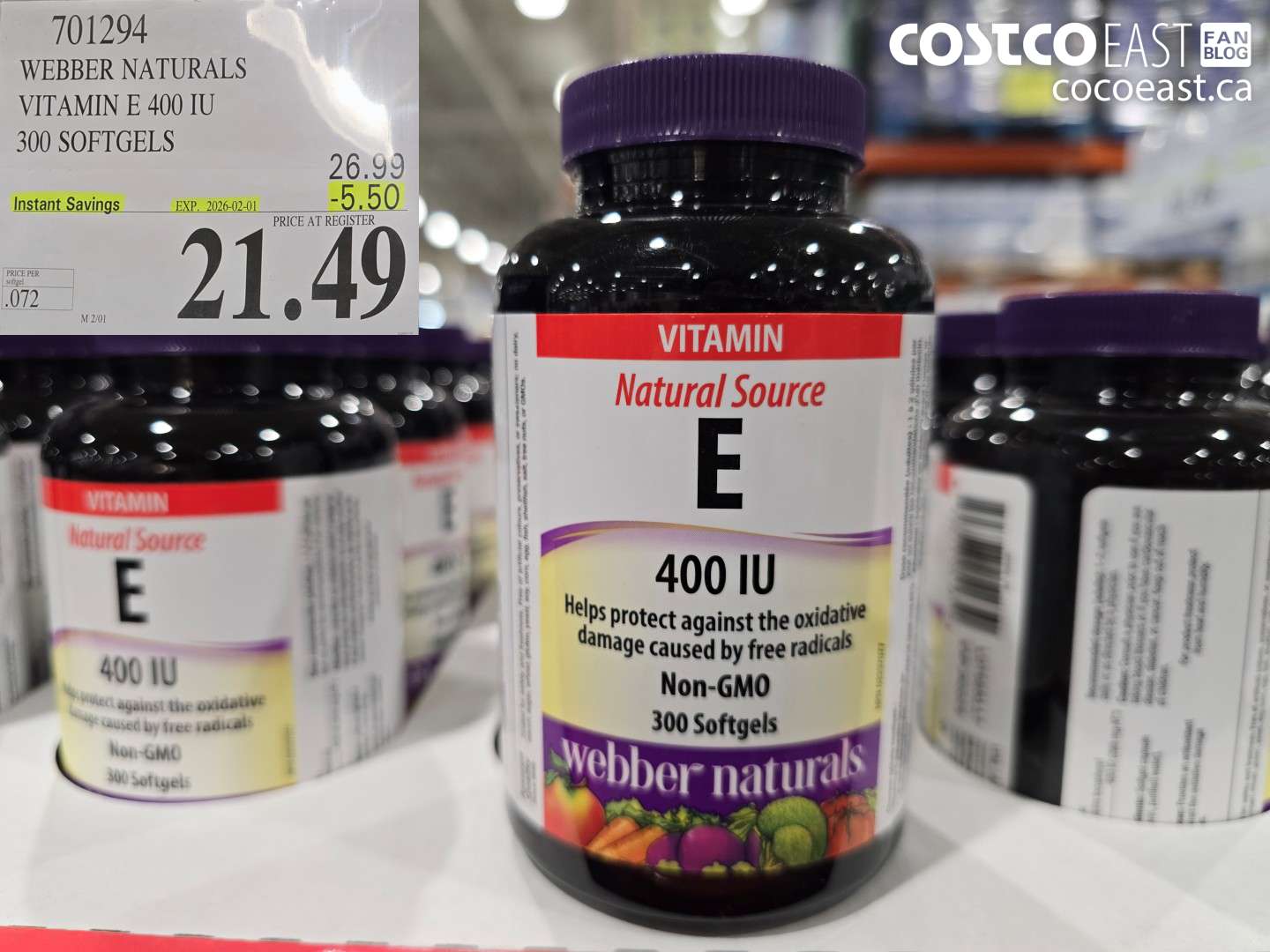 701294 WEBBER NATURALS VITAMIN E NATURAL 400 IU 300 SOFTGELS 202602-01 ($5.50 INSTANT SAVINGS) $21.49