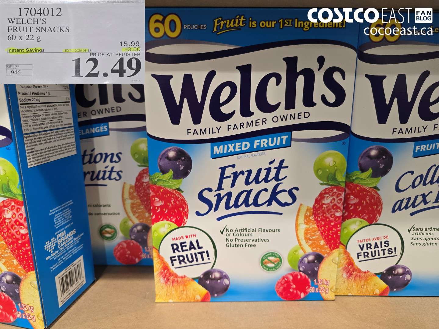 1704012 WELCH'S FRUIT SNACKS 60 X 22 G ($3.50 INSTANT SAVINGS EXPIRES ON 2026-01-18) $12.49