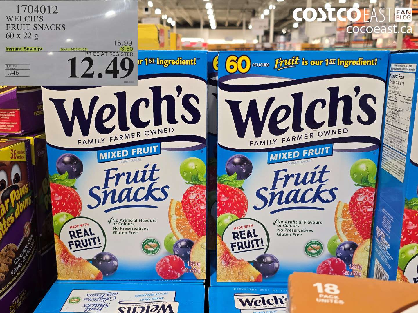 1704012 WELCH'S FRUIT SNACKS 60 X 22 G ($3.50 INSTANT SAVINGS EXPIRES ON 2026-01-25) $12.49