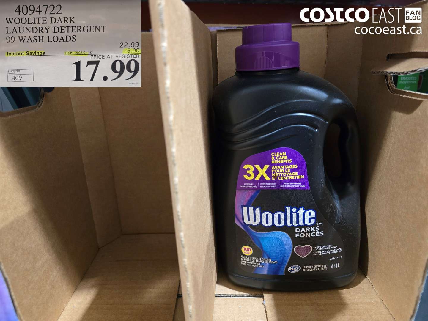 4094722 WOOLITE DARK LAUNDRY DETERGENT 99 wash loads ($5.00 INSTANT SAVINGS EXPIRES ON 2026-01-18) $17.99