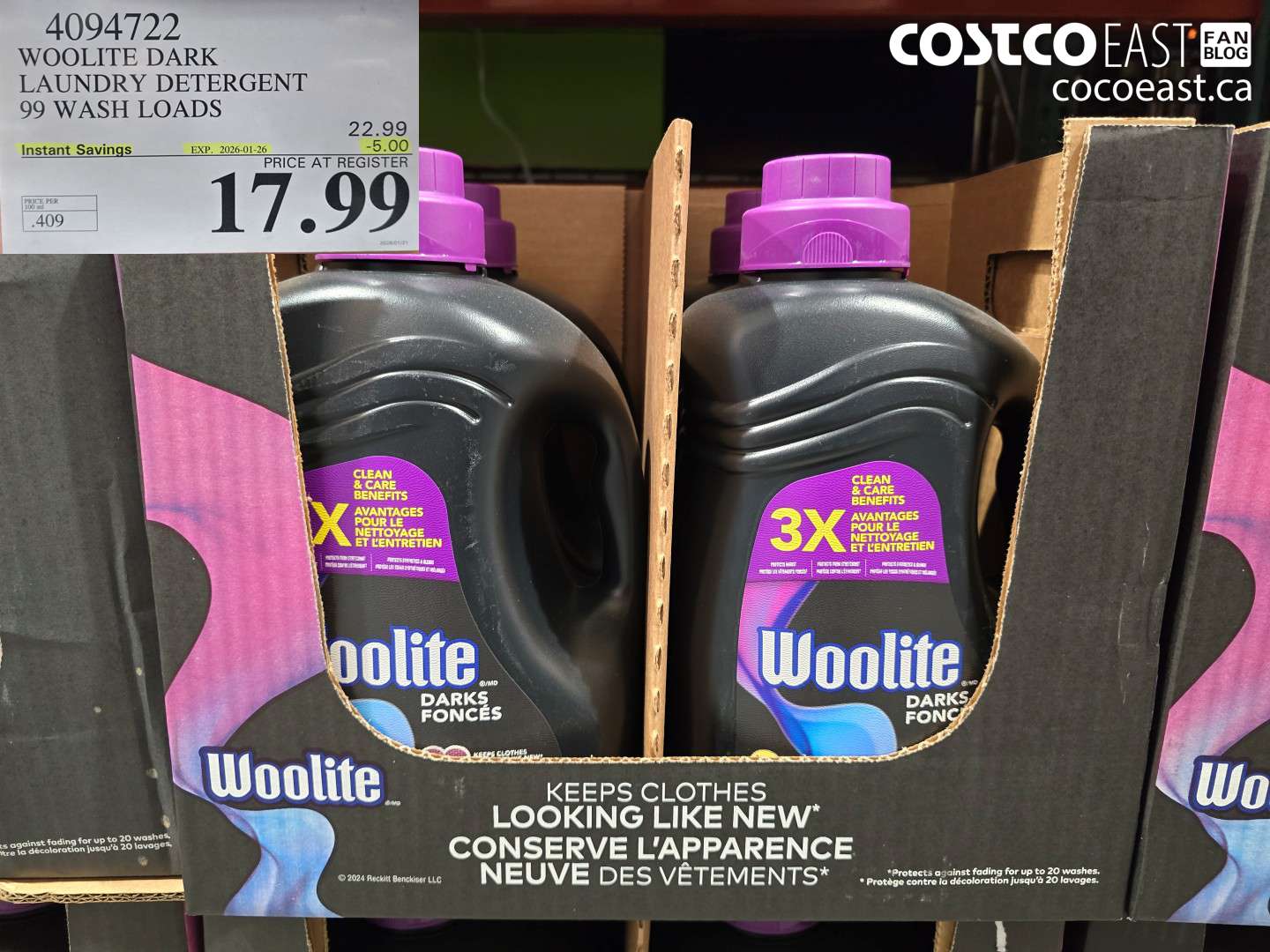 4094722 WOOLITE DARK LAUNDRY DETERGENT 99 wash loads ($5.00 INSTANT SAVINGS EXPIRES ON 2026-01-26) $17.99
