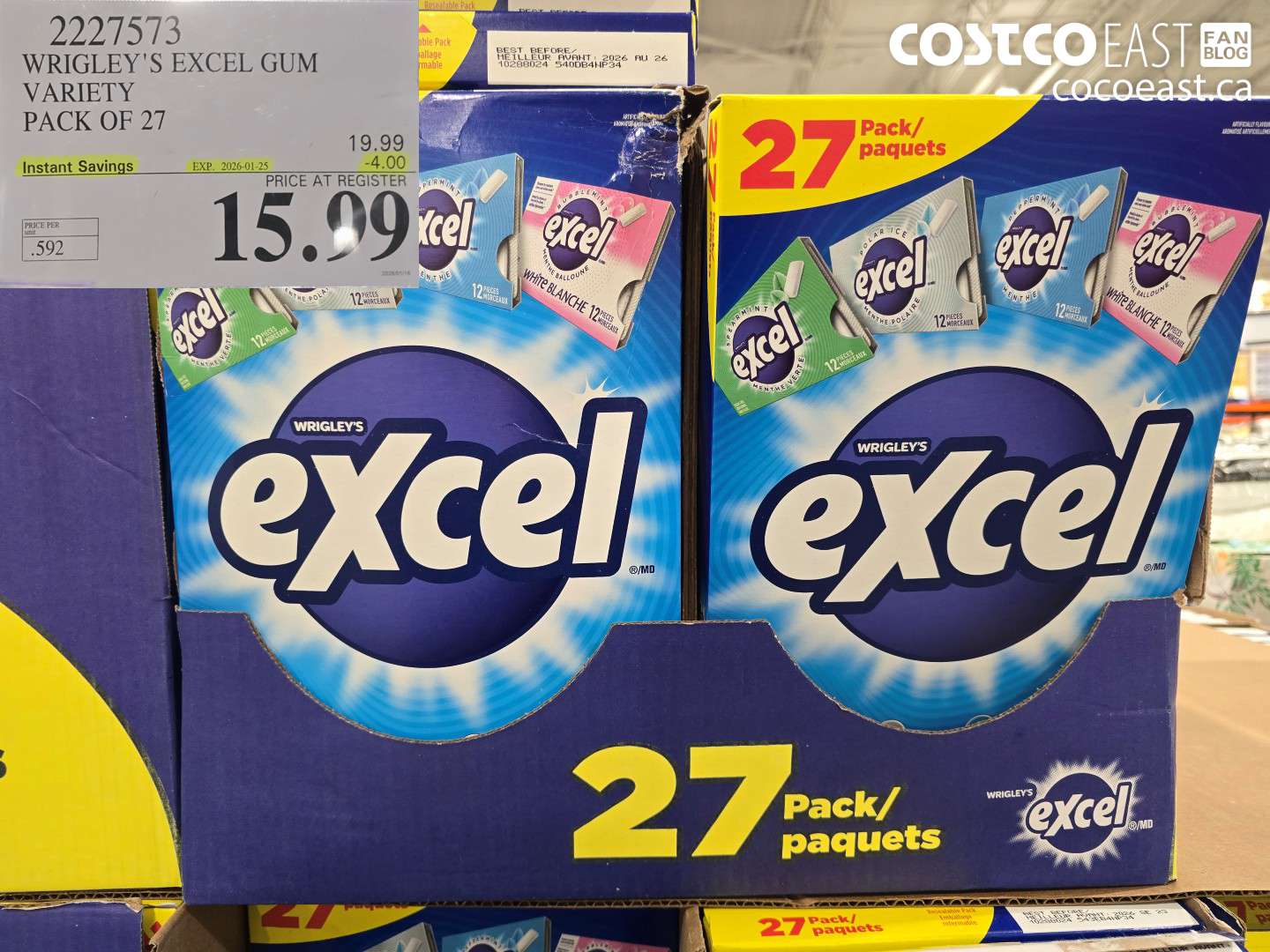 2227573 WRIGLEY'S EXCEL GUM VARIETY PACK 27 ($4.00 INSTANT SAVINGS EXPIRES ON 2026-01-25) $15.99