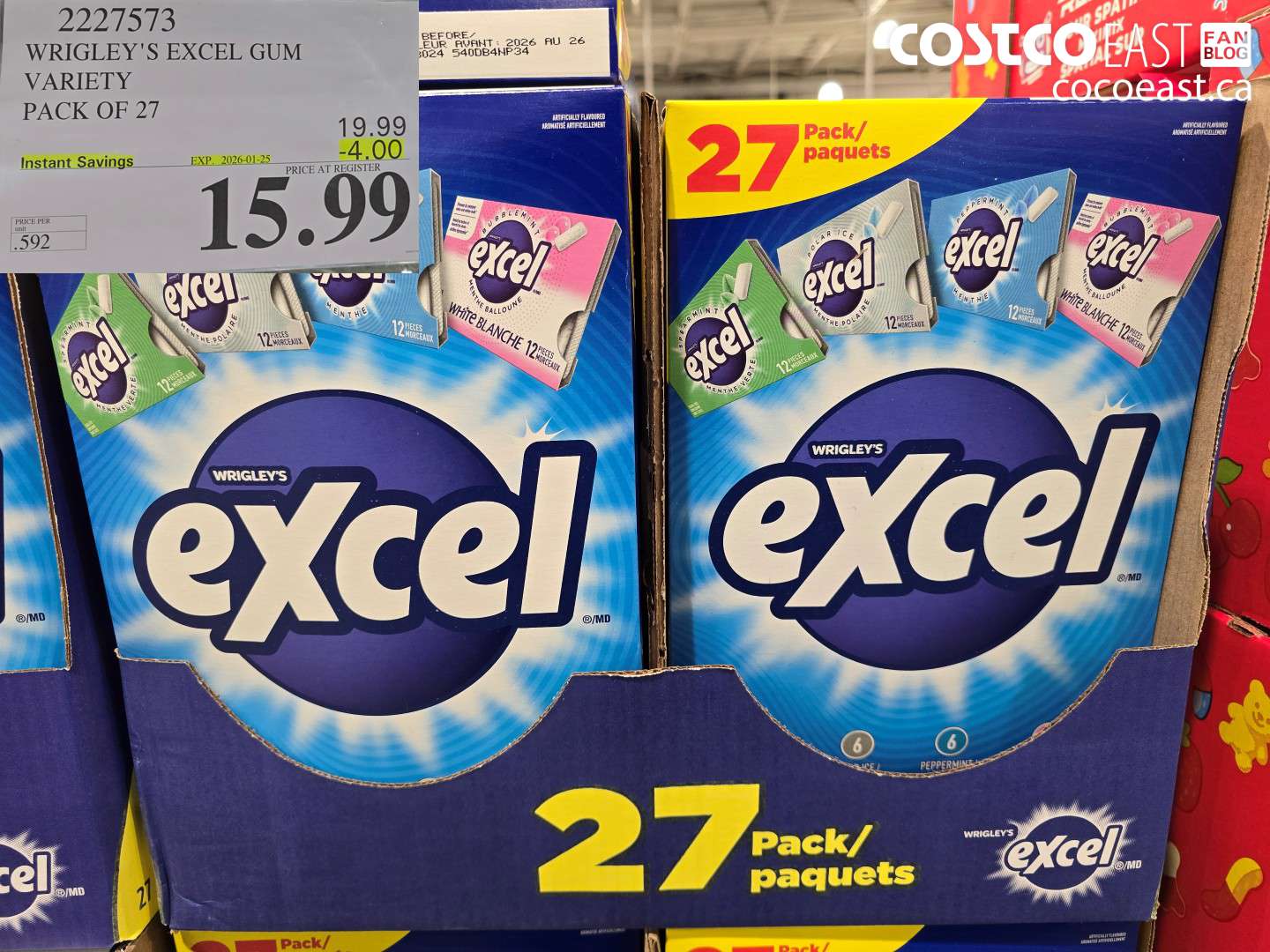 2227573 WRIGLEY'S EXCEL GUM VARIETY PACK 27 ($4.00 INSTANT SAVINGS EXPIRES ON 2026-01-25) $15.99