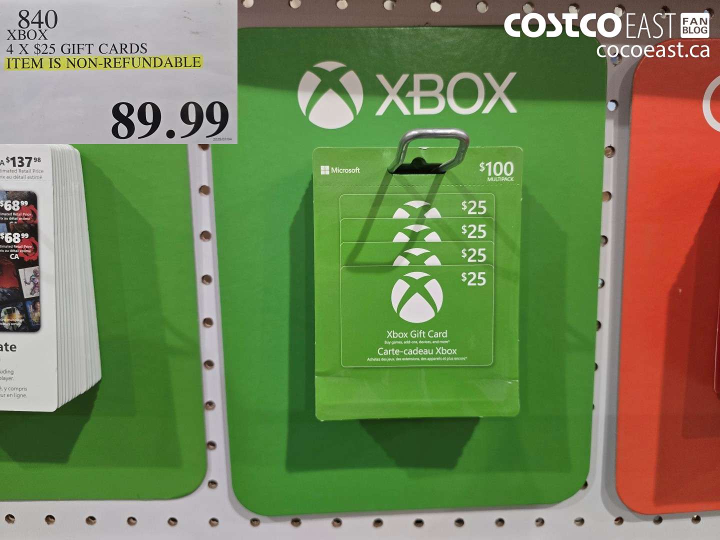 840 X-BOX 4 X $25 GIFT CARDS ITEM IS NON-REFUNDABLE $89.99