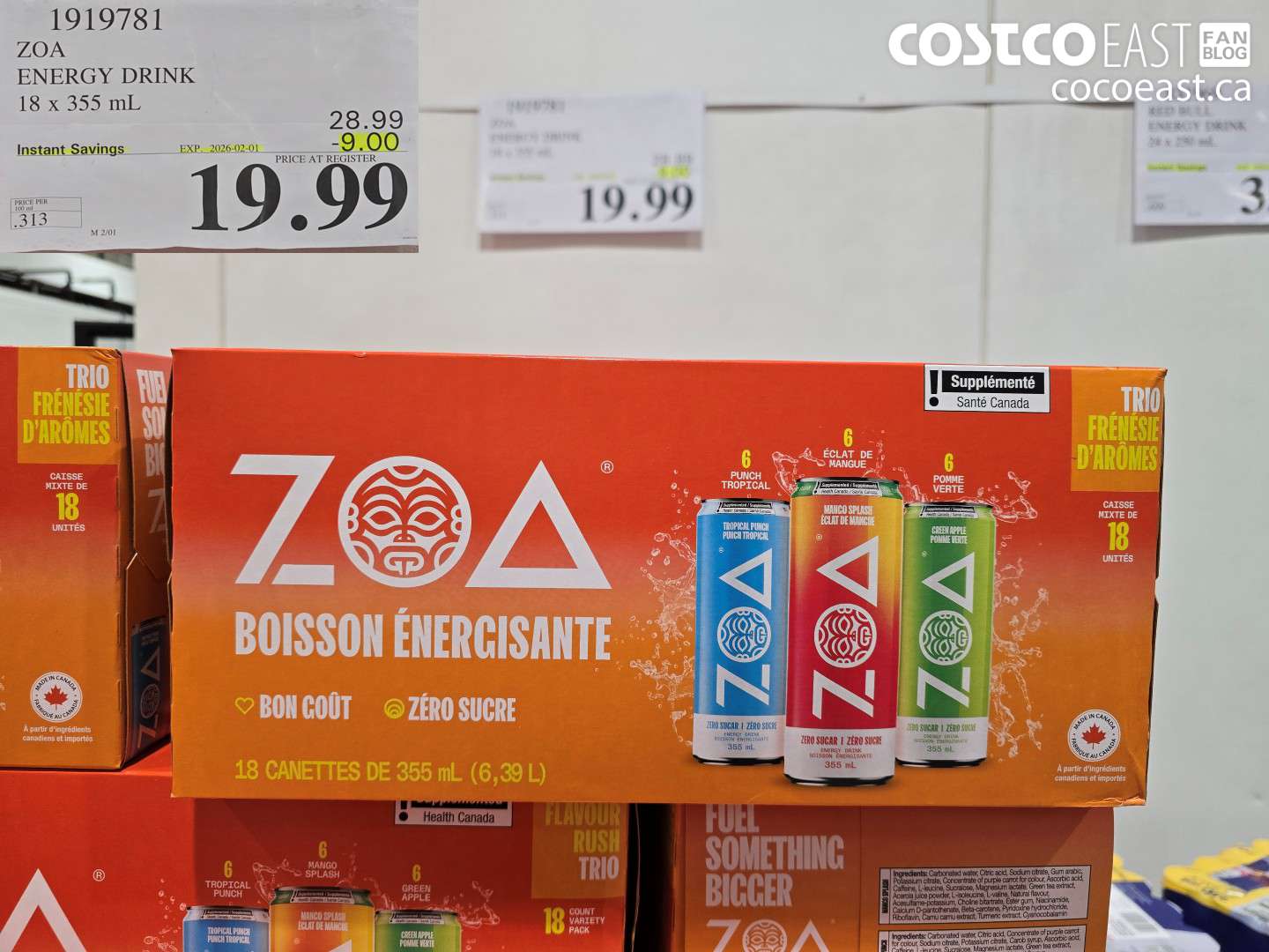 1919781 ZOA ENERGY DRINK 18 X 355 ML ($9.00 INSTANT SAVINGS EXPIRES ON 2026-02-01) $19.99