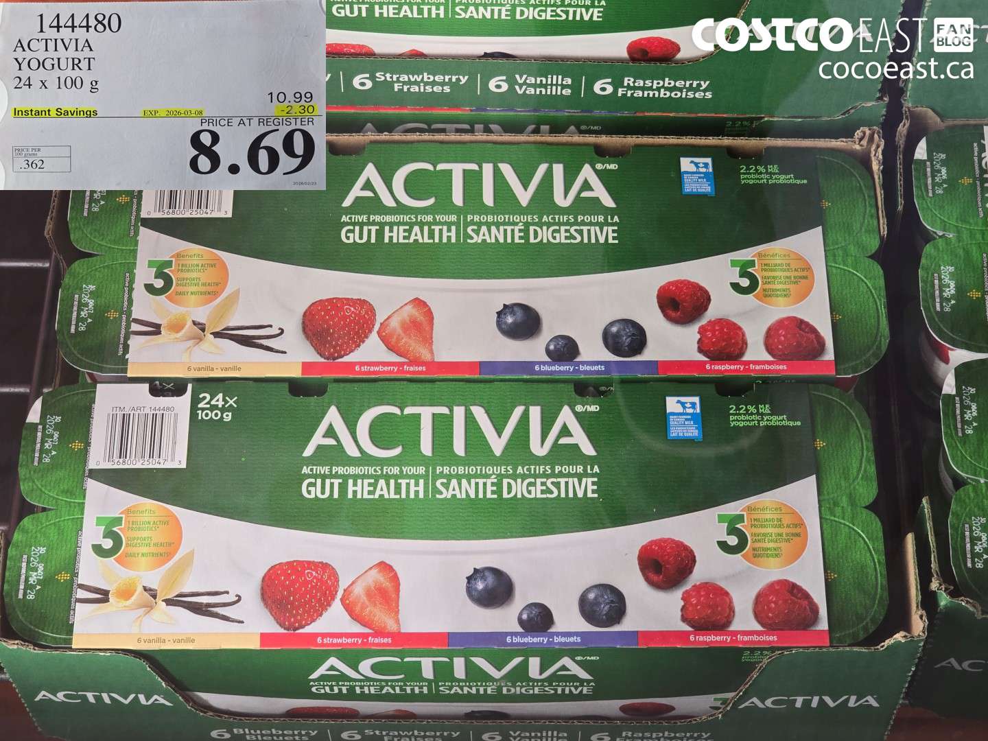 144480 ACTIVA YOGURT ($2.30 INSTANT SAVINGS EXPIRES ON 2026-03-08) $8.69