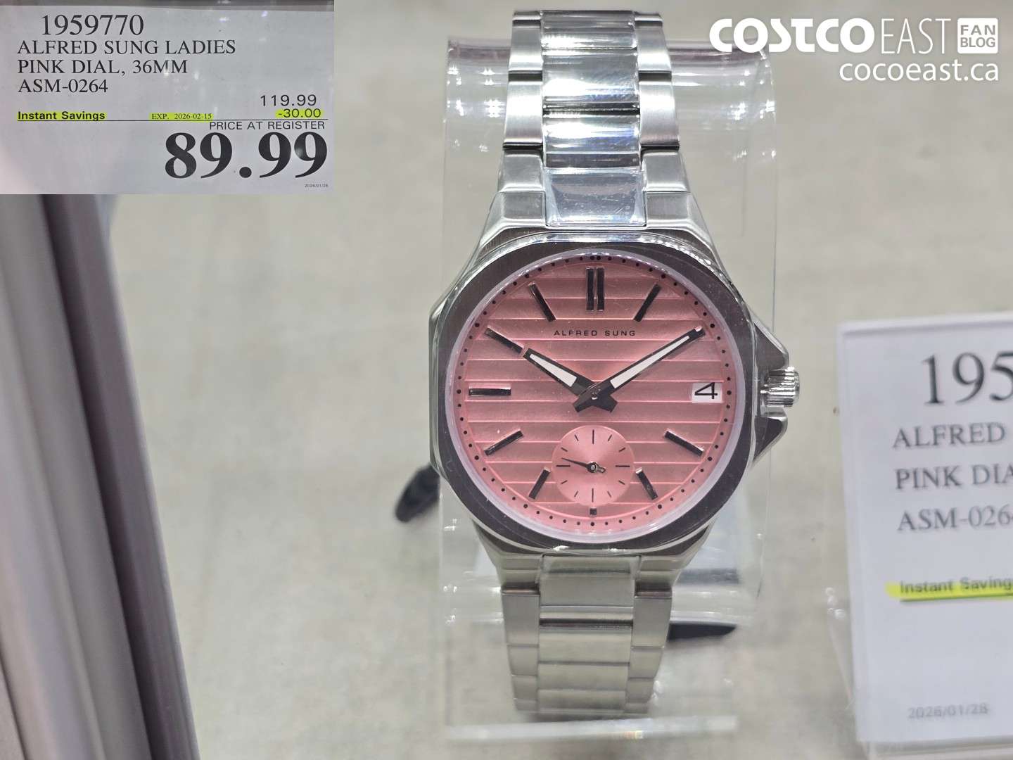 1959770 ALFRED SUNG LADIES PINK DIAL, 36MM ASM-0264 ($30.00 INSTANT SAVINGS EXPIRES ON 2026-02-15) $89.99