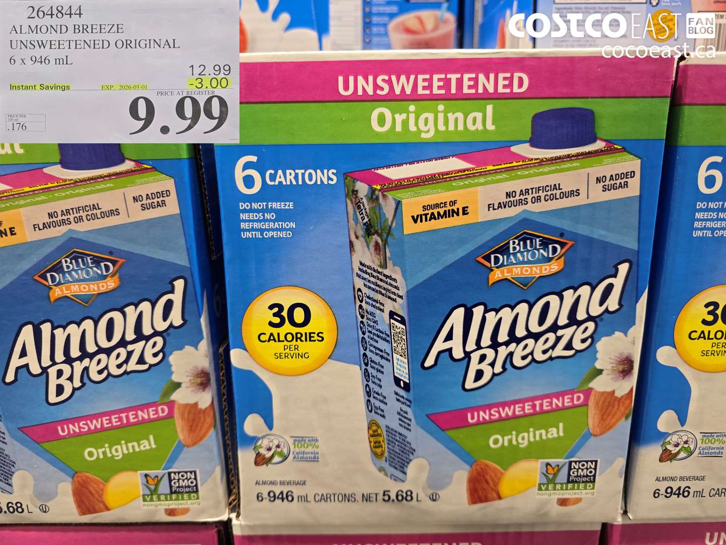 264844 ALMOND BREEZE UNSWEETENED ORIGINAL 6 X 946 ML ($3.00 INSTANT SAVINGS EXPIRES ON 2026-03-01) $9.99