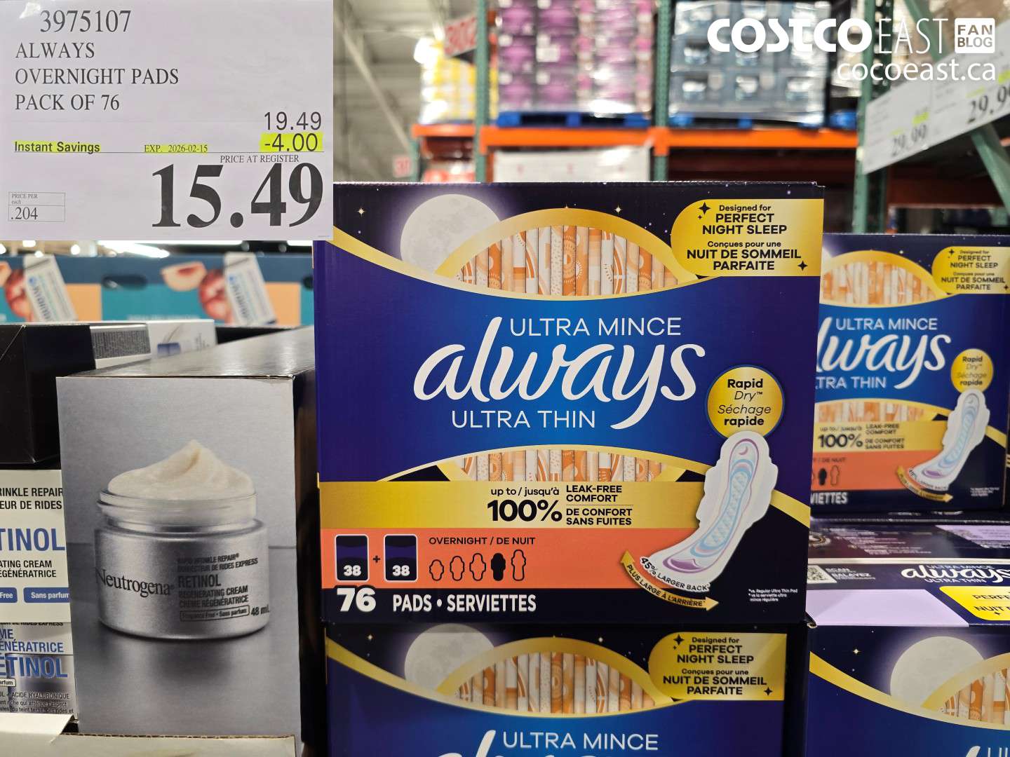 3975107 ALWAYS OVERNIGHT PADS PACK OF 76 ($4.00 INSTANT SAVINGS EXPIRES ON 2026-02-15) $15.49