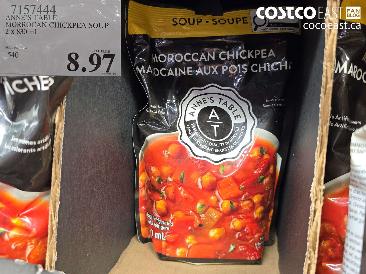 7157444 ANNE'S TABLE MORROCAN CHICKPEA SOUP 2 X 830 ML $8.97