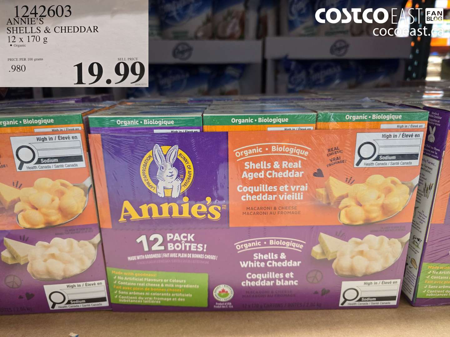 1242603 ANNIE'S SHELLS & CHEESE 12 X 170 G $19.99