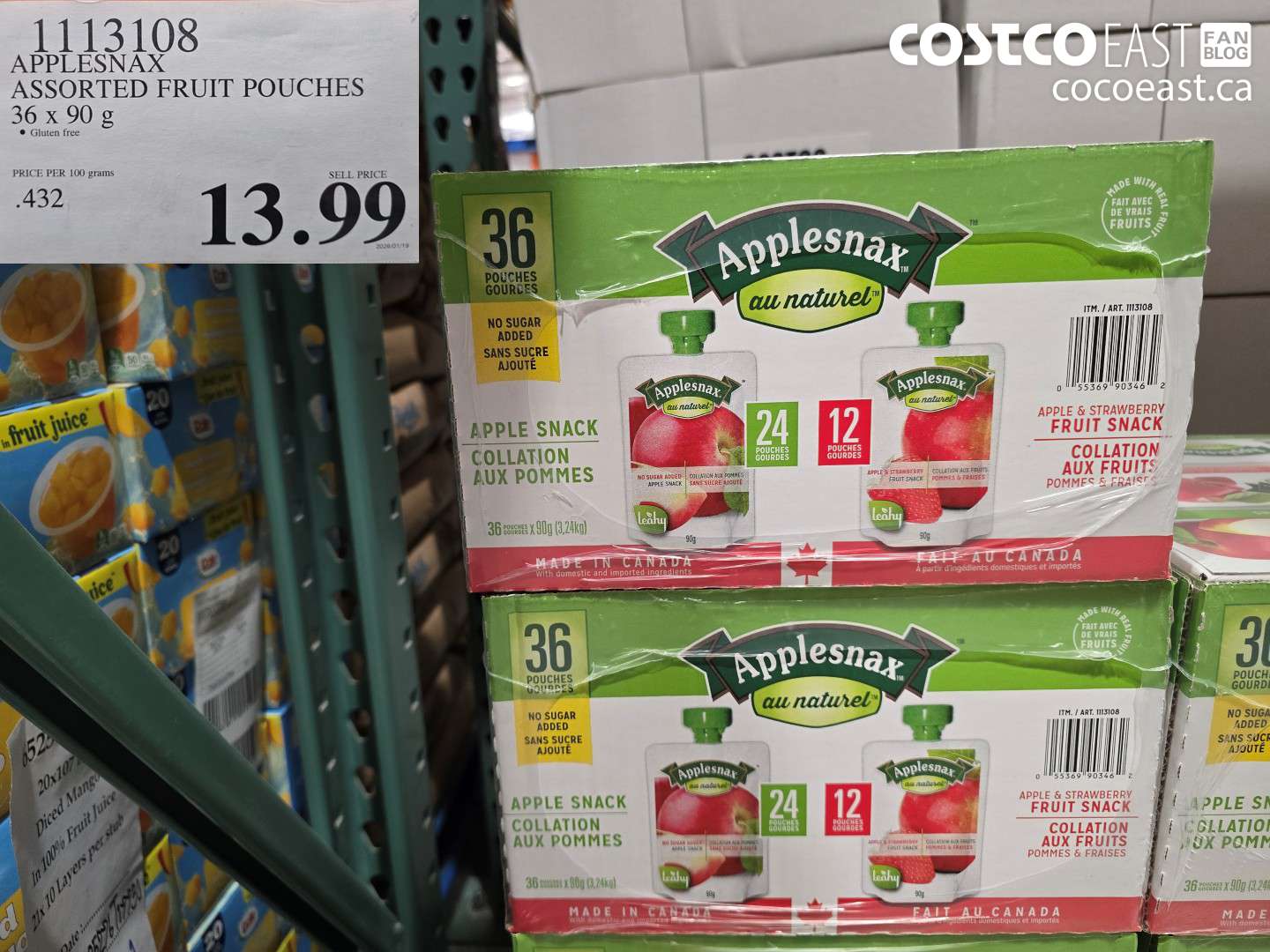 1113108 APPLESNAX ASSORTED FRUIT POUCHES 36 x 90 g $13.99