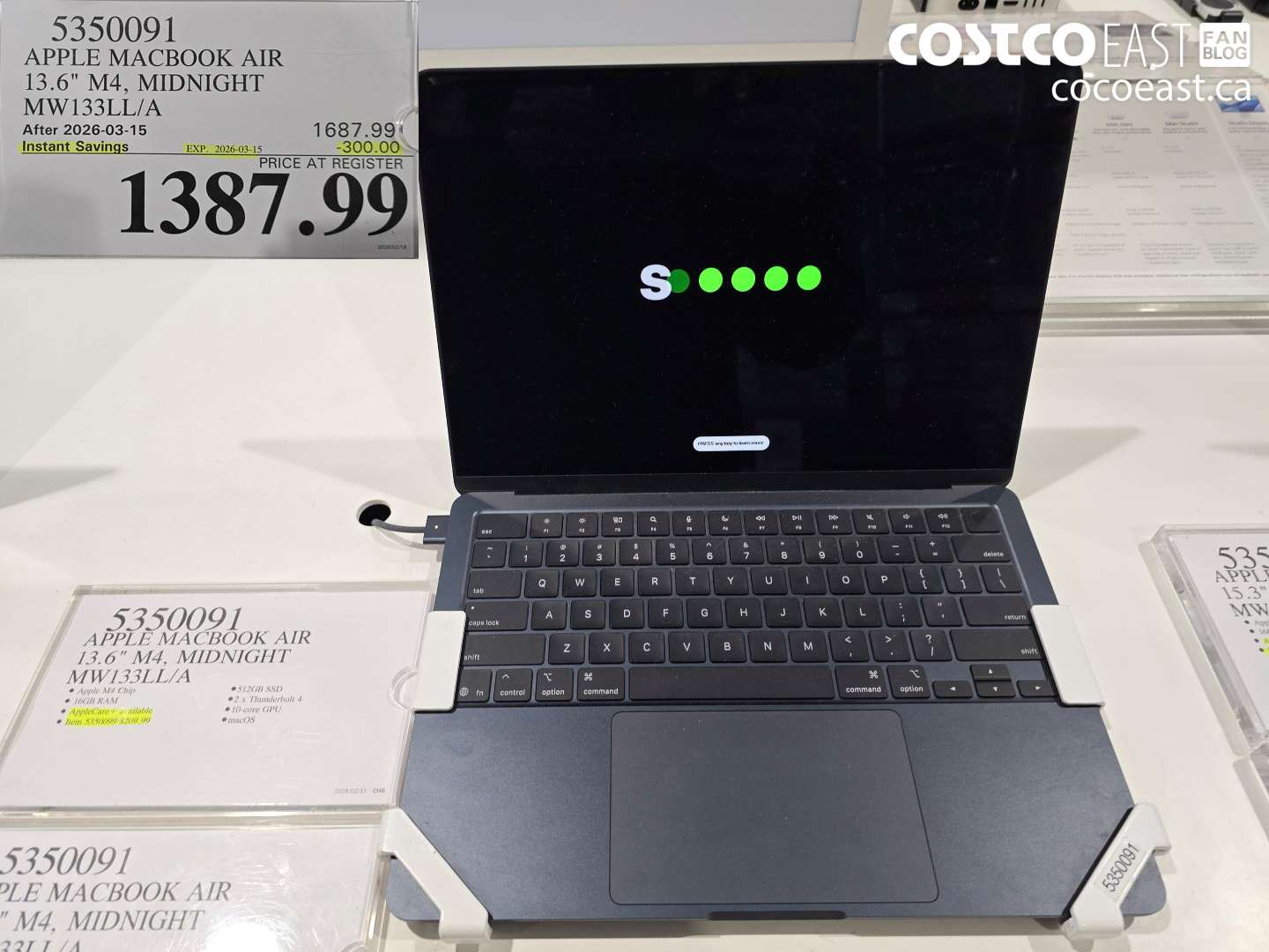 5350091 APPLE MACBOOK AIR 13.6 M4 MIDNIGHT MW133L/A ($300.00 INSTANT SAVINGS EXPIRES ON 2026-03-15) $1387.99