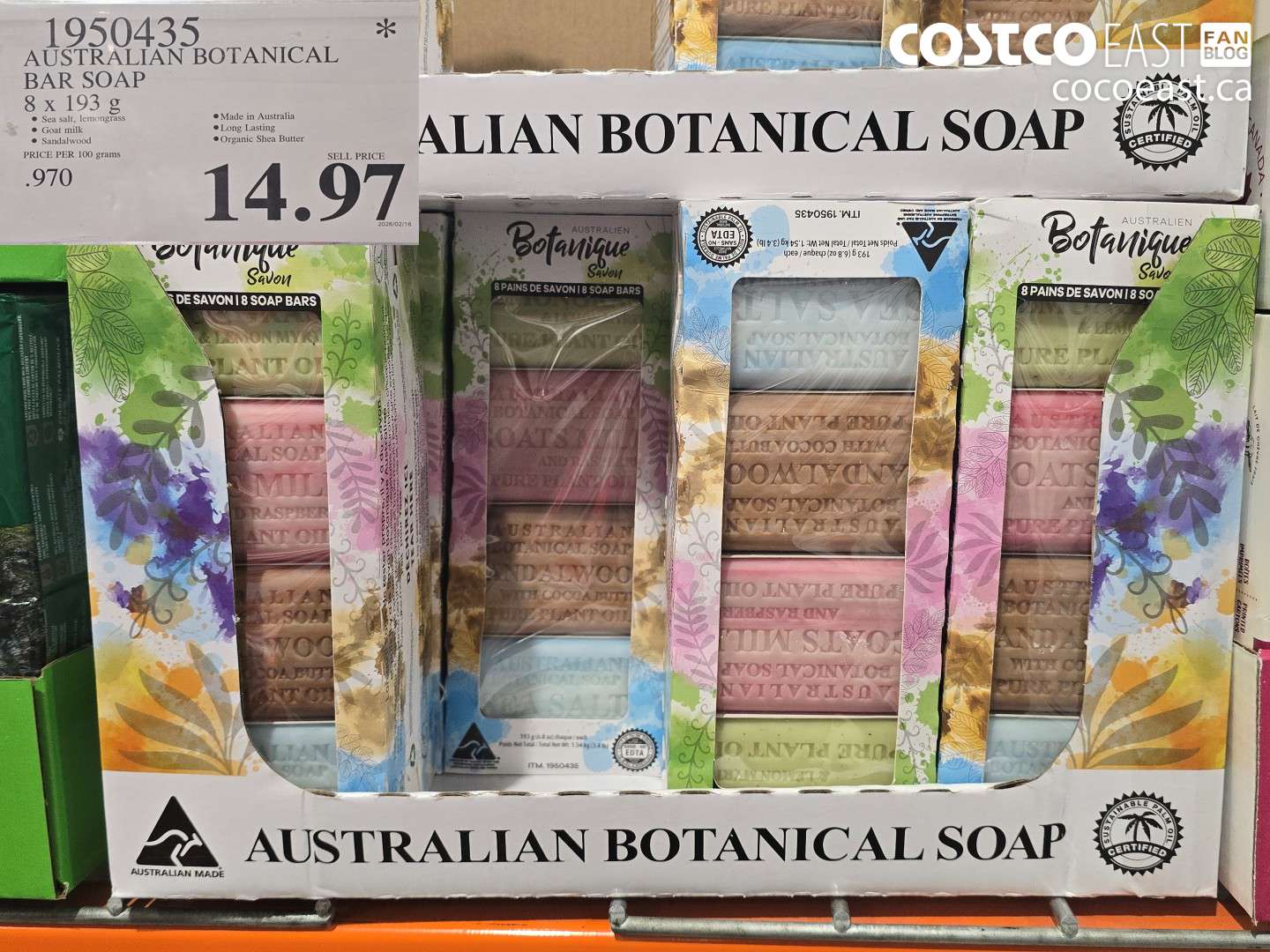 1950435 AUSTRALIAN BOTANICAL BAR SOAP $14.97