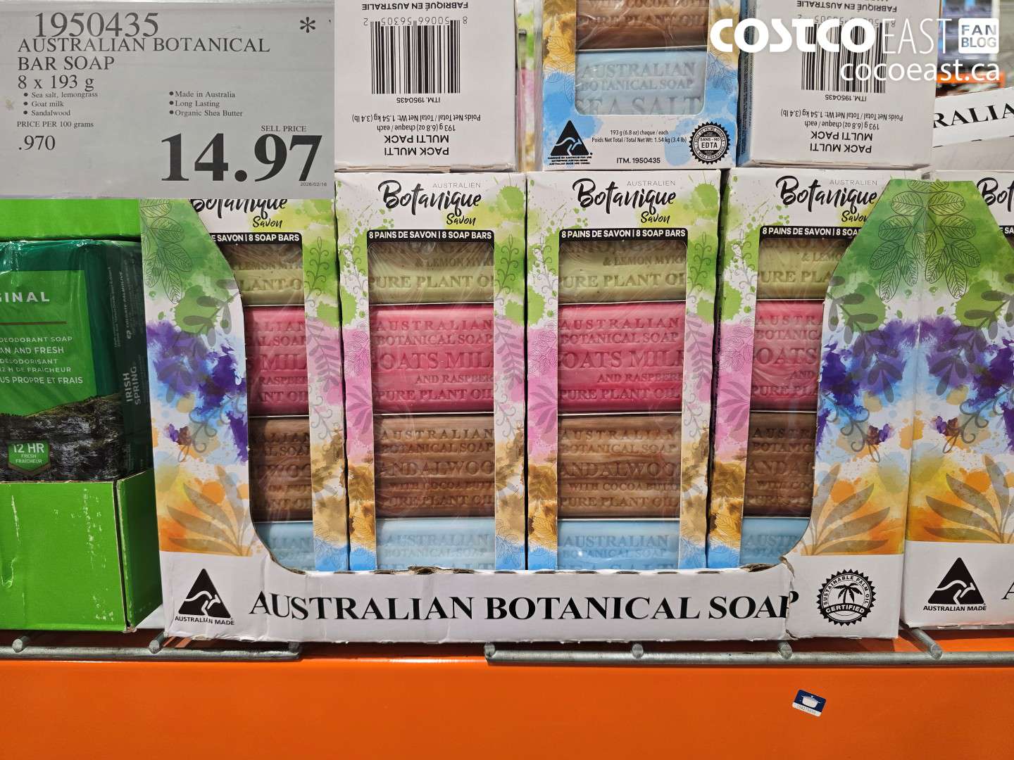 1950435 AUSTRALIAN BOTANICAL BAR SOAP 8 X 193 G $14.97