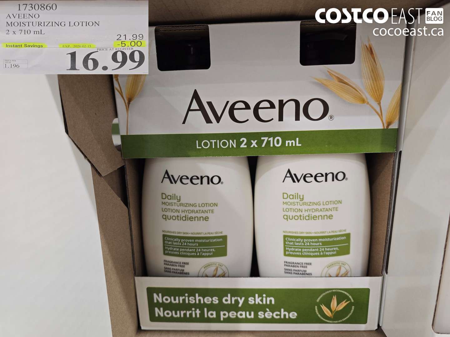 1730860 AVEENO MOISTURIZING LOTION 2 X 710 ML ($5.00 INSTANT SAVINGS EXPIRES ON 2026-02-15) $16.99