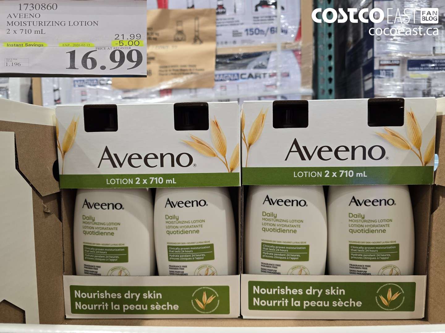 1730860 AVEENO MOISTURIZING LOTION 2 x 710 mL ($5.00 INSTANT SAVINGS EXPIRES ON 2026-02-15) $16.99