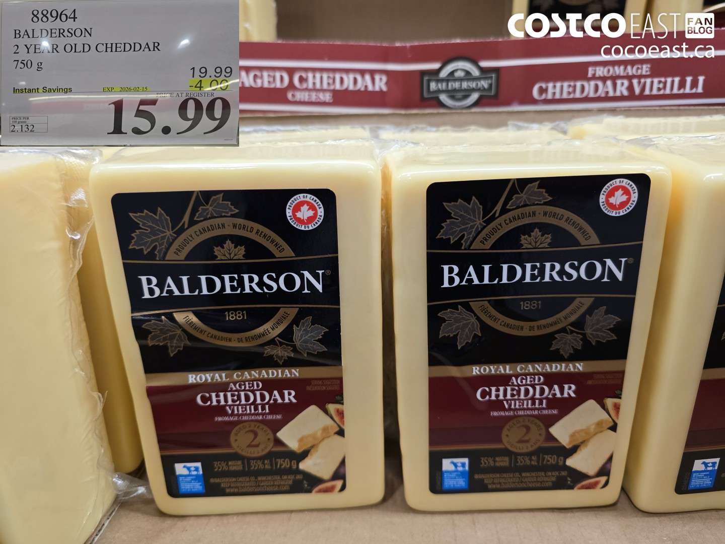88964 BALDERSON 2 YEAR OLD CHEDDAR 750 g ($4.00 INSTANT SAVINGS EXPIRES ON 2026-02-15) $15.99