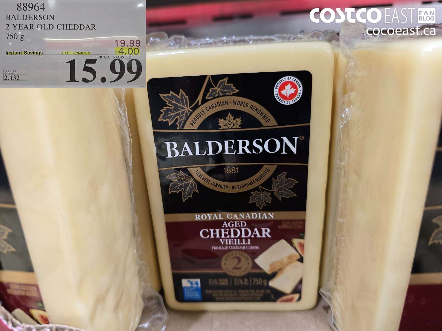 88964 BALDERSON 2 YEAR OLD CHEDDAR 750 g ($4.00 INSTANT SAVINGS EXPIRES ON 2026-02-15) $15.99