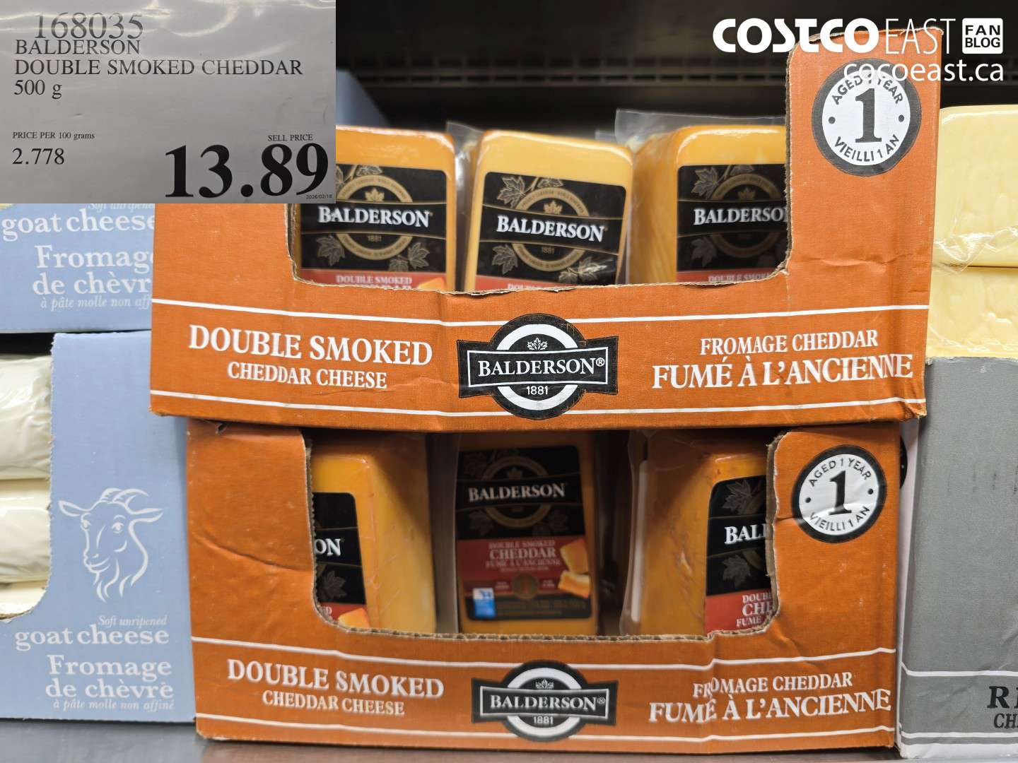 168035 BALDERSON DOUBLE SMOKED CHEDDAR 500 G $13.89