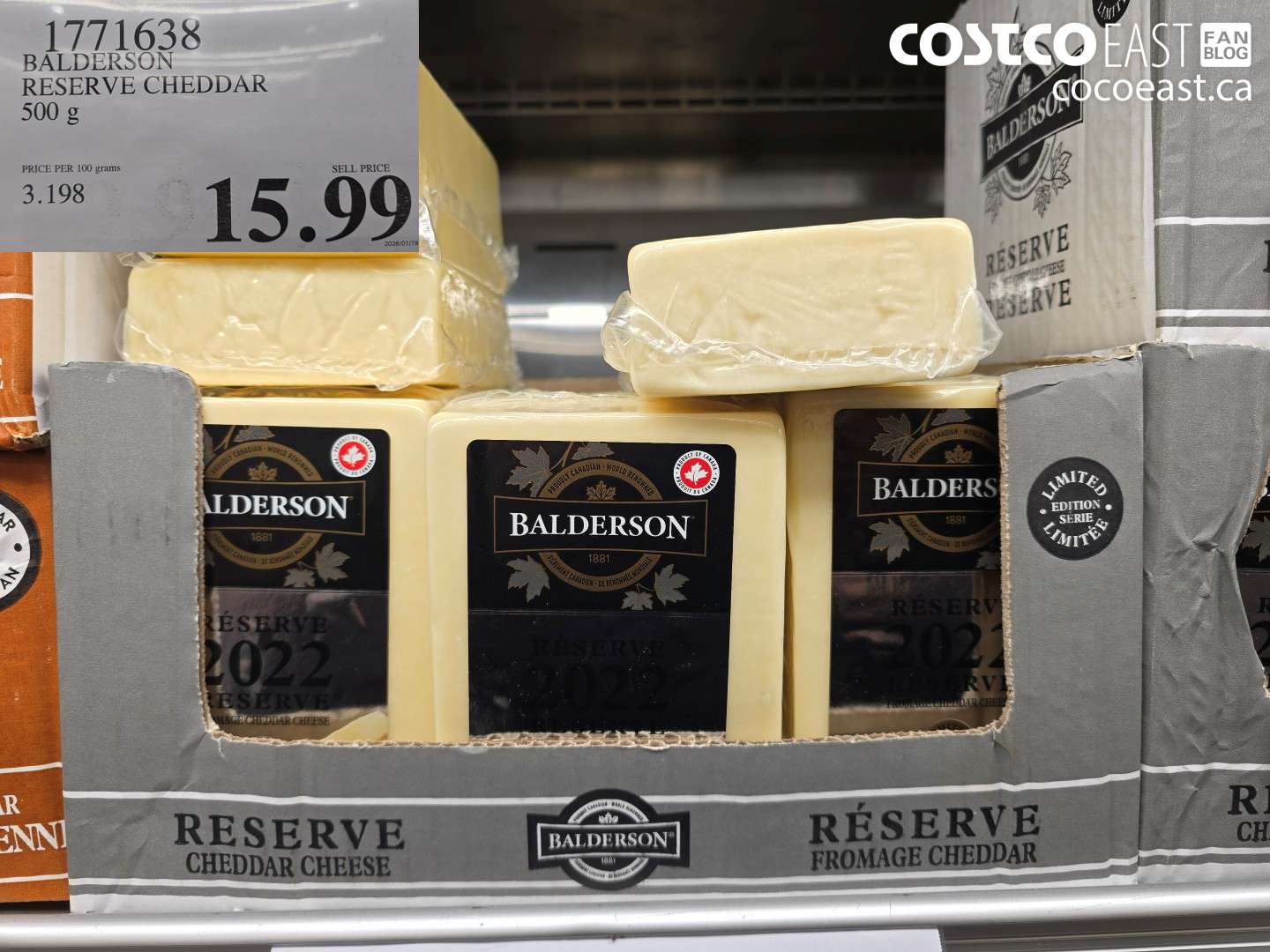 1771638 BALDERSON RESERVE CHEDDAR 500 G $15.99