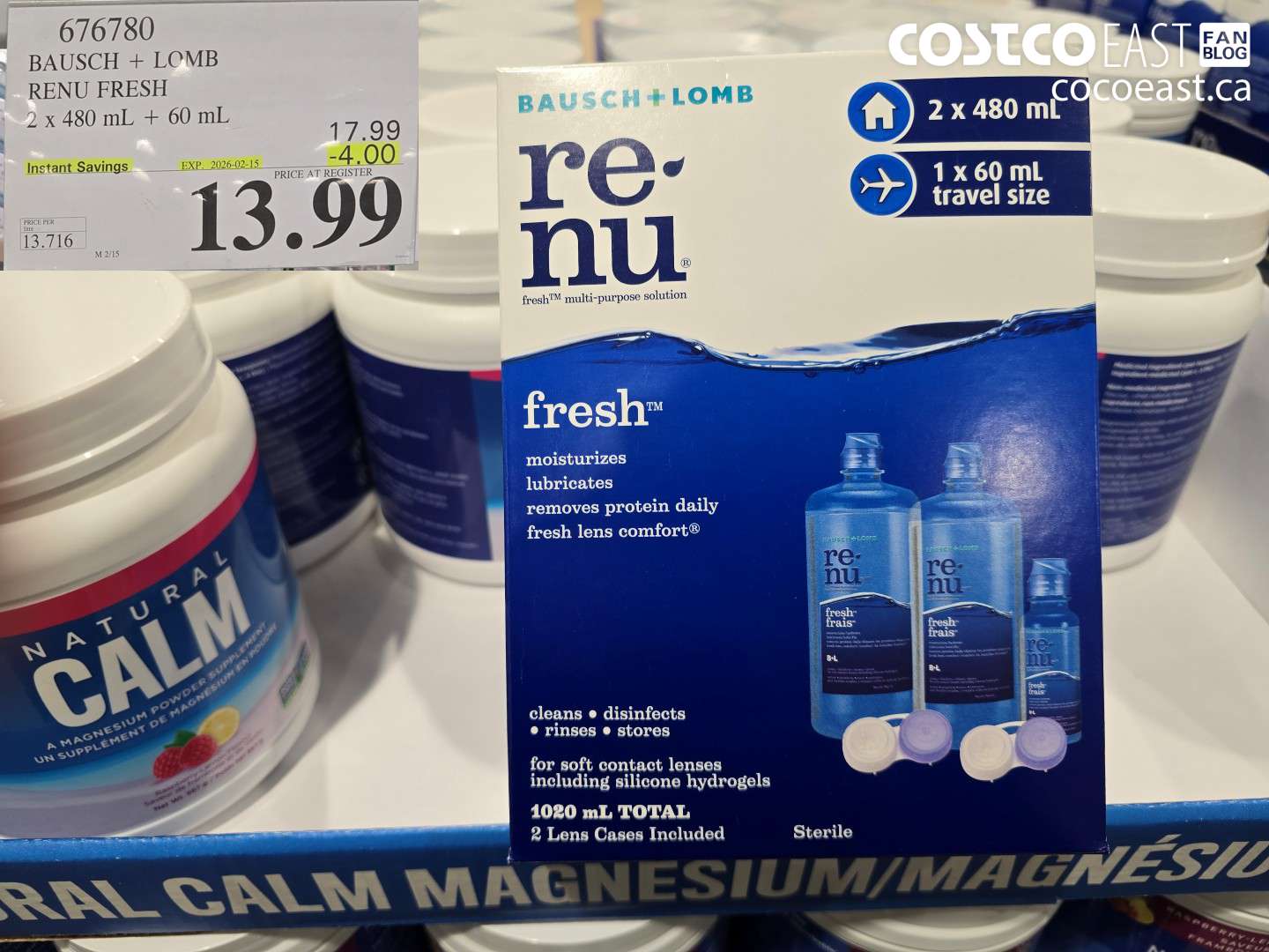 676780 BAUSCH + LOMB RENU FRESH 2 x 480 mL + 60 mL ($4.00 INSTANT SAVINGS EXPIRES ON 2026-02-15) $13.99