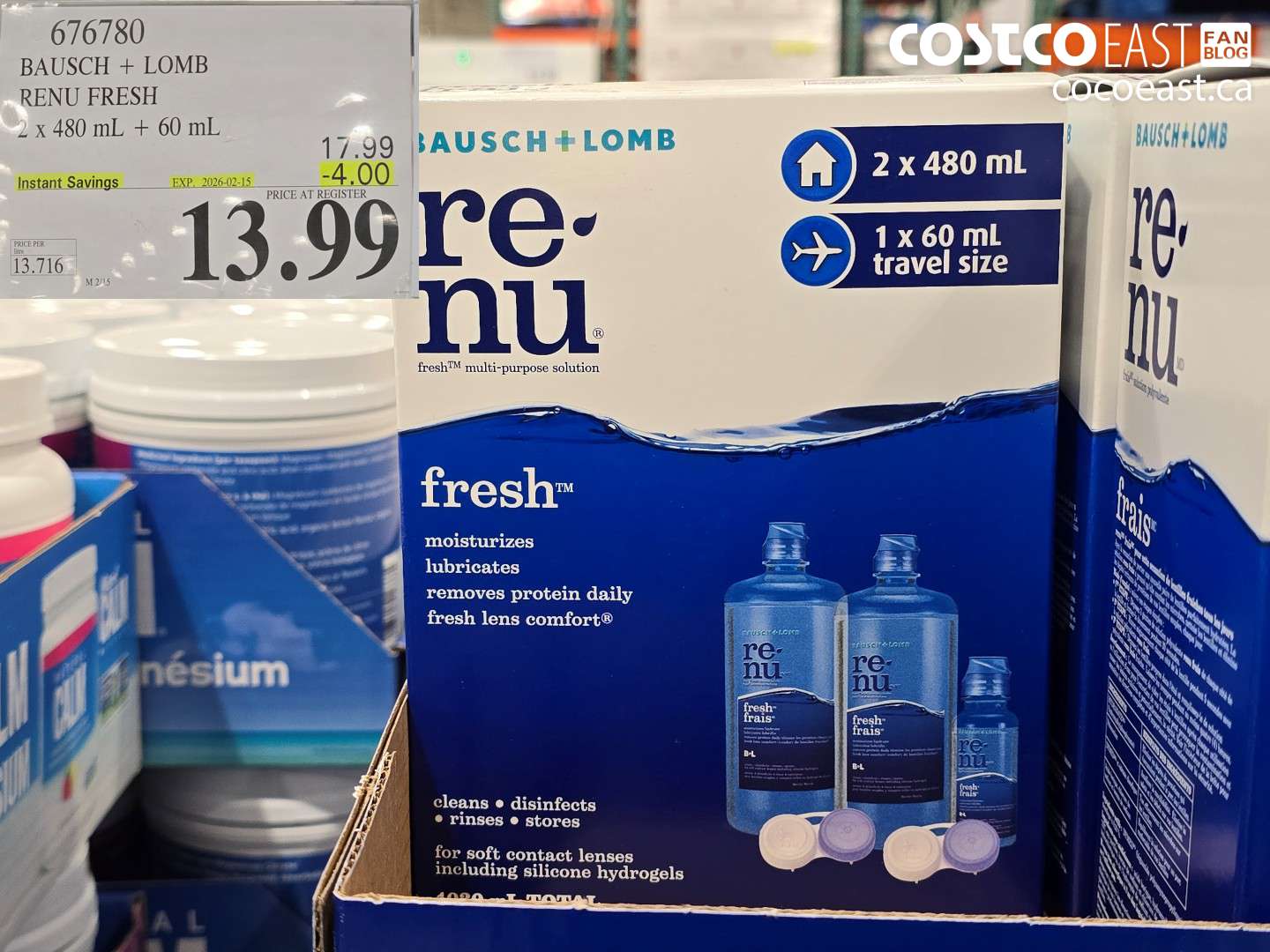 676780 BAUSCH + LOMB RENU FRESH 2 x 480 mL + 60 mL ($4.00 INSTANT SAVINGS EXPIRES ON 2026-02-15) $13.99