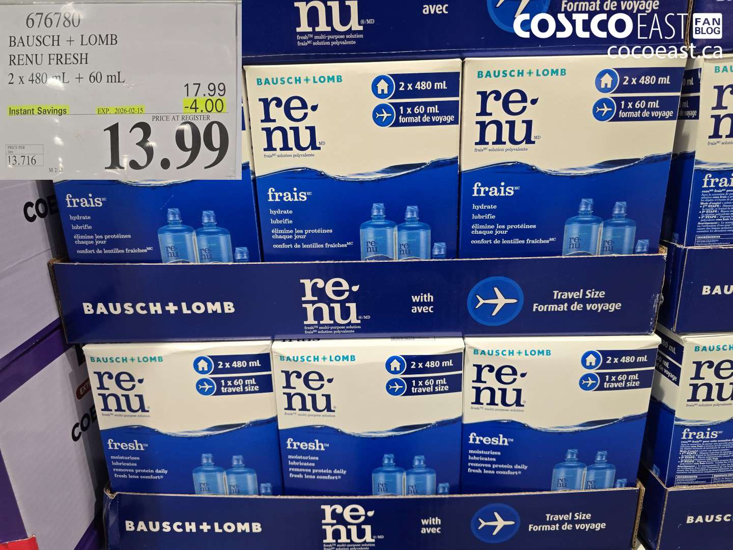 676780 BAUSCH & LOMB RENU FRESH 2x 480 mL + 60 mL ($4.00 INSTANT SAVINGS EXPIRES ON 2026-02-15) $13.99