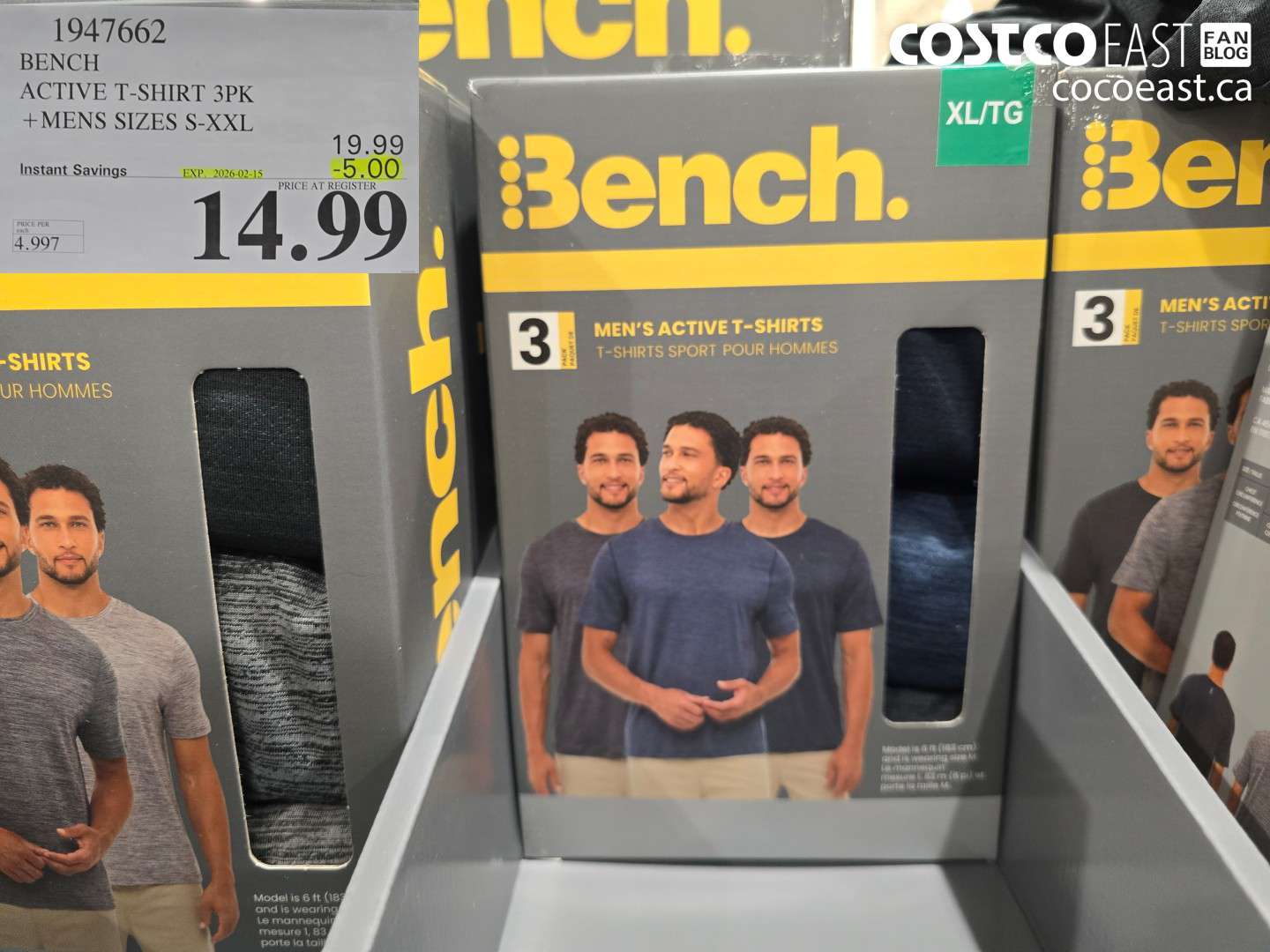 1947662 BENCH ACTIVE T-SHIRT 3PK + MENS SIZES S-XXL ($5.00 INSTANT SAVINGS EXPIRES ON 2026-02-15) $14.99