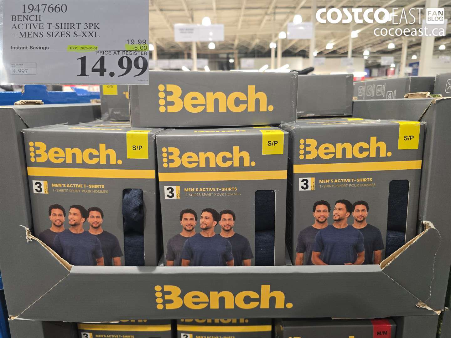 1947660 BENCH ACTIVE T-SHIRT 3PK + MENS SIZES S-XXL ($5.00 INSTANT SAVINGS EXPIRES ON 2026-03-01) $14.99