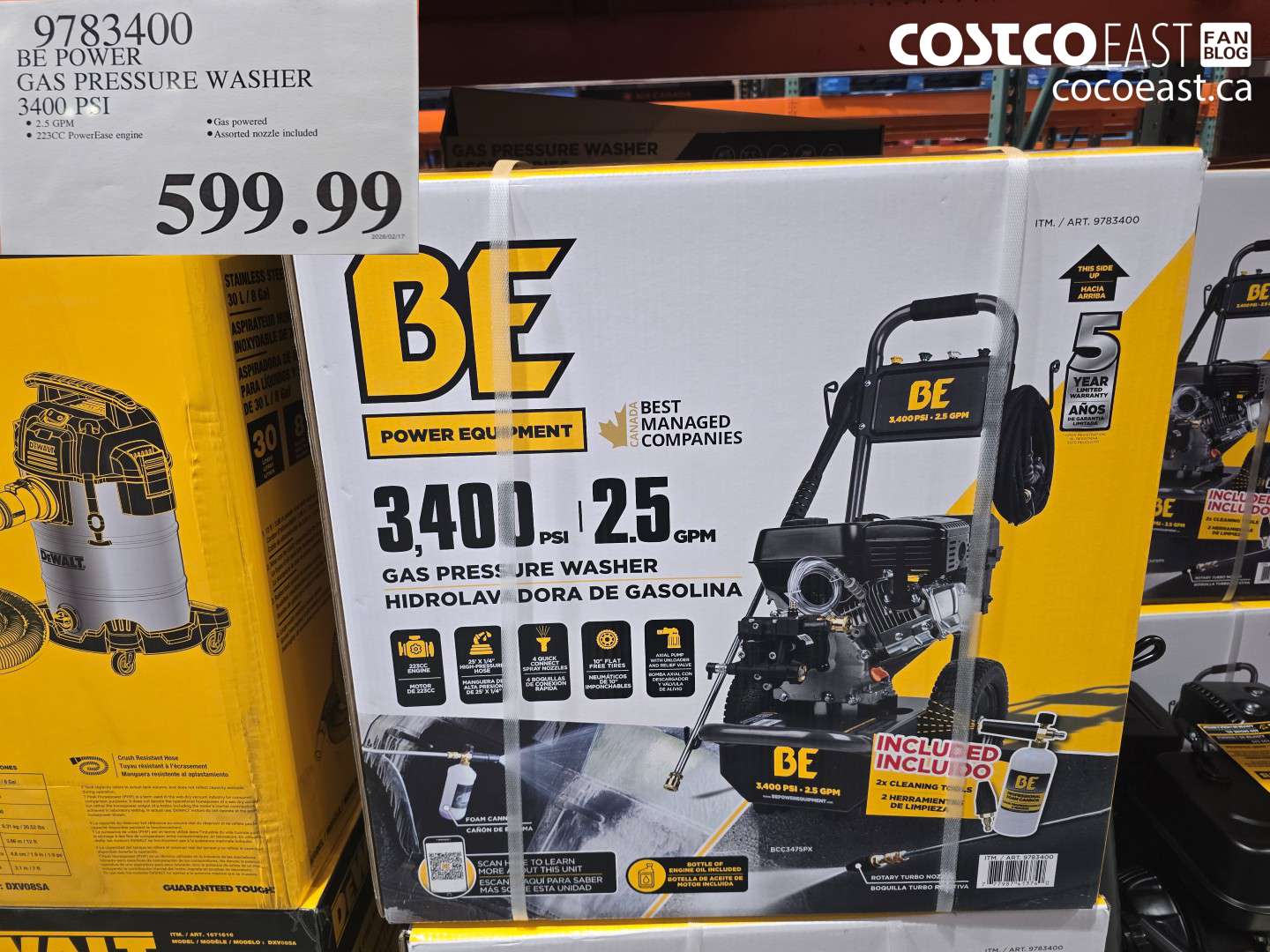 9783400 BE POWER GAS PRESSURE WASHER 3400 PSI $599.99