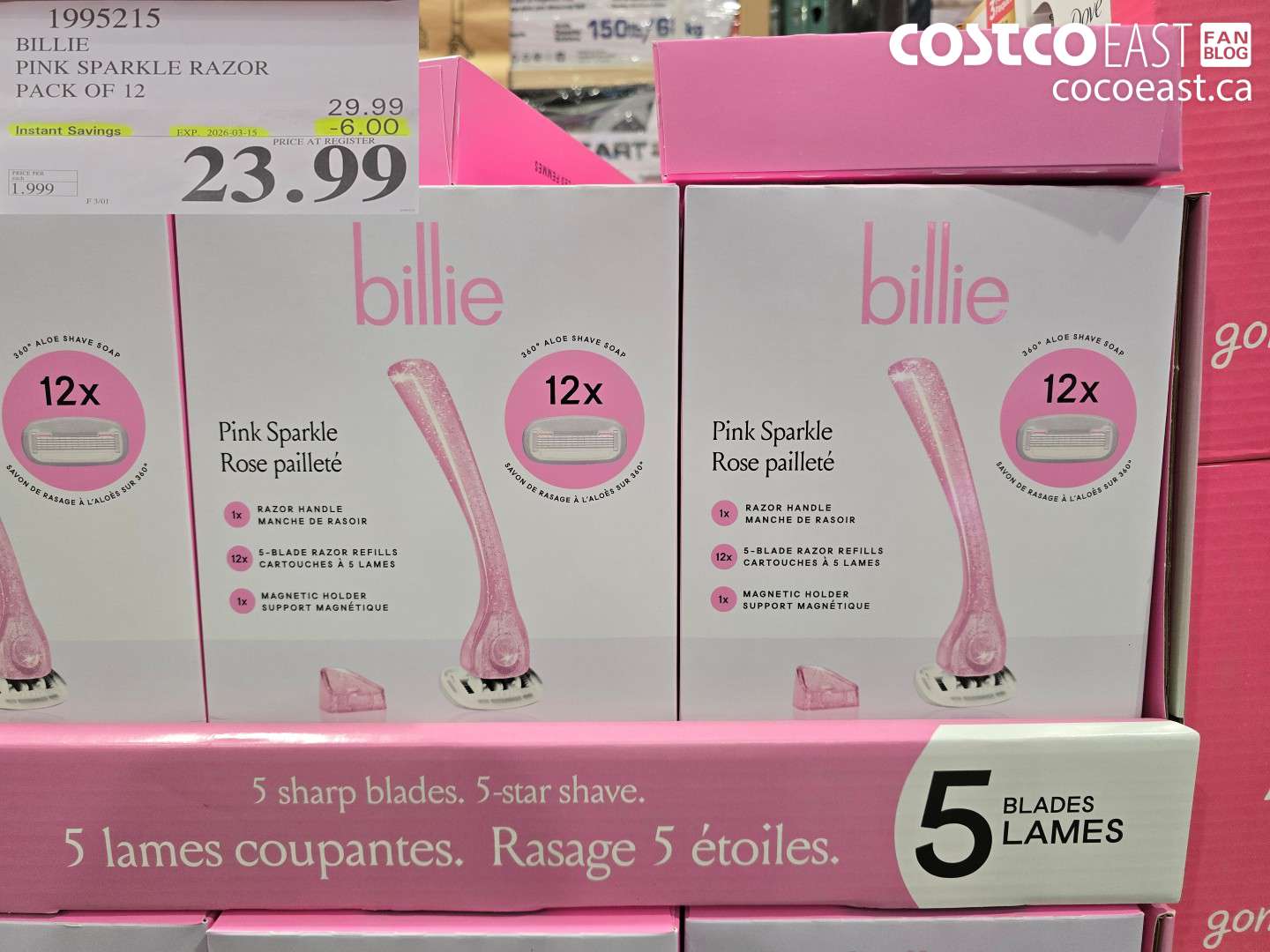 19952115 BILLIE PINK SPARKLE RAZOR PACK OF 12 ($6.00 INSTANT SAVINGS EXPIRES ON 2026-03-15) $23.99