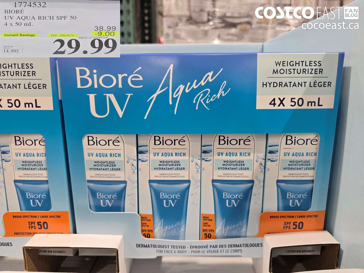1774532 BIORÉ UV AQUA RICH SPF 50 4 x 50 mL ($9.00 INSTANT SAVINGS EXPIRES ON 2026-02-15) $29.99