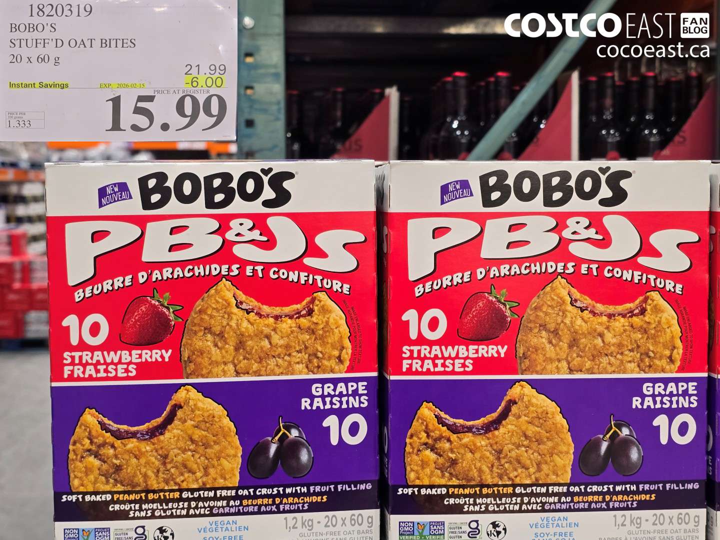 1820319 BOBO'S STUFF'D OAT BITES 20 x 60 g ($6.00 INSTANT SAVINGS EXPIRES ON 2026-02-15) $15.99