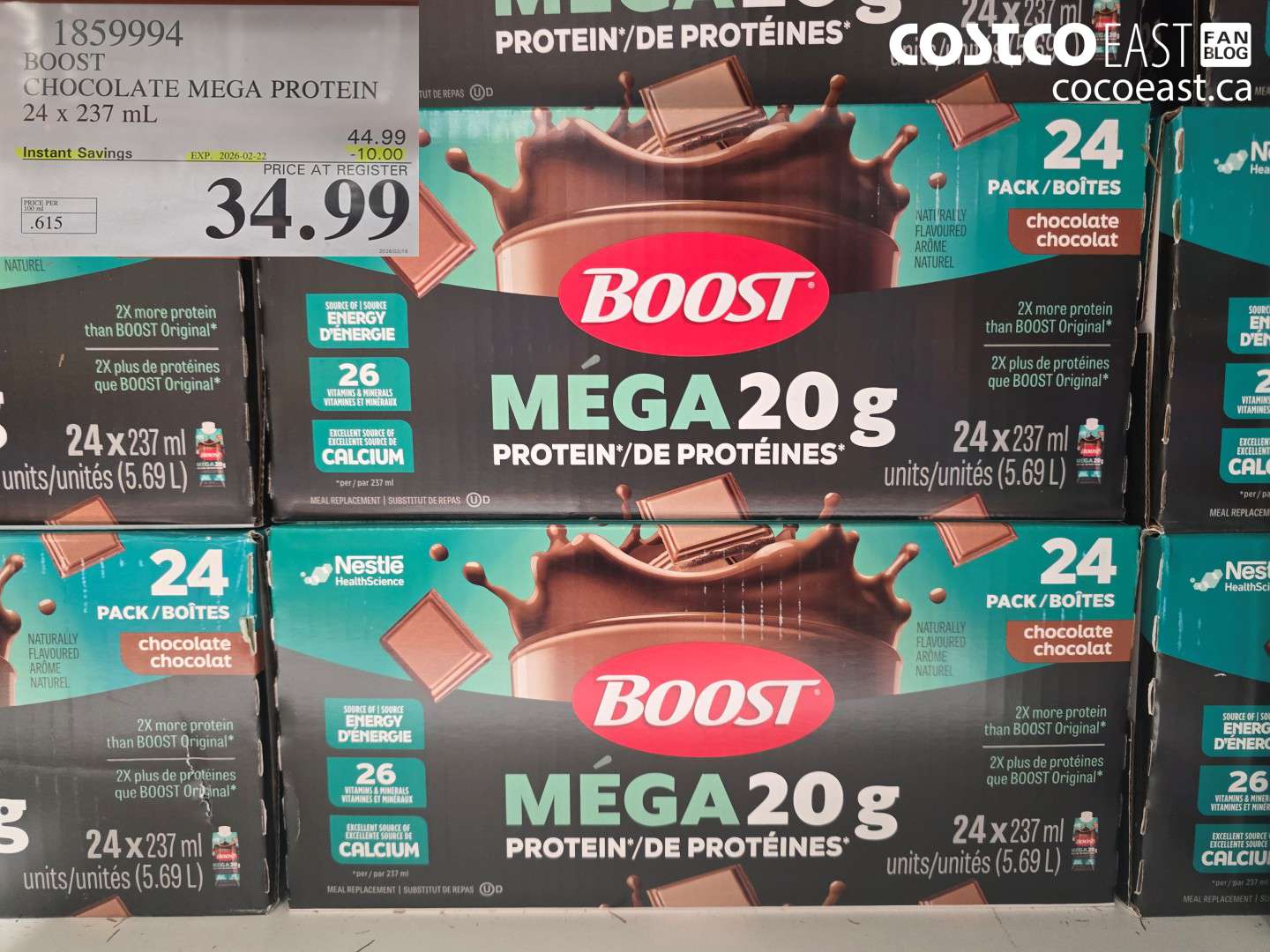 1859994 BOOST CHOCOLATE MEGA PROTEIN 24 x 237 ml ($10.00 INSTANT SAVINGS EXPIRES ON 2026-02-22) $34.99