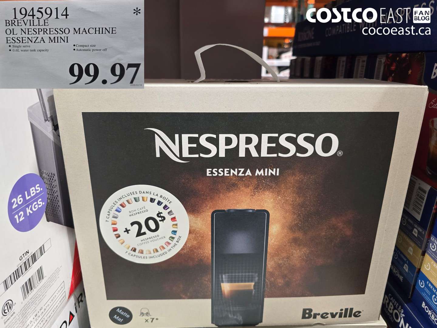 1945914 BREVILLE NESPRESSO MACHINE ESSENZA MINI $99.97