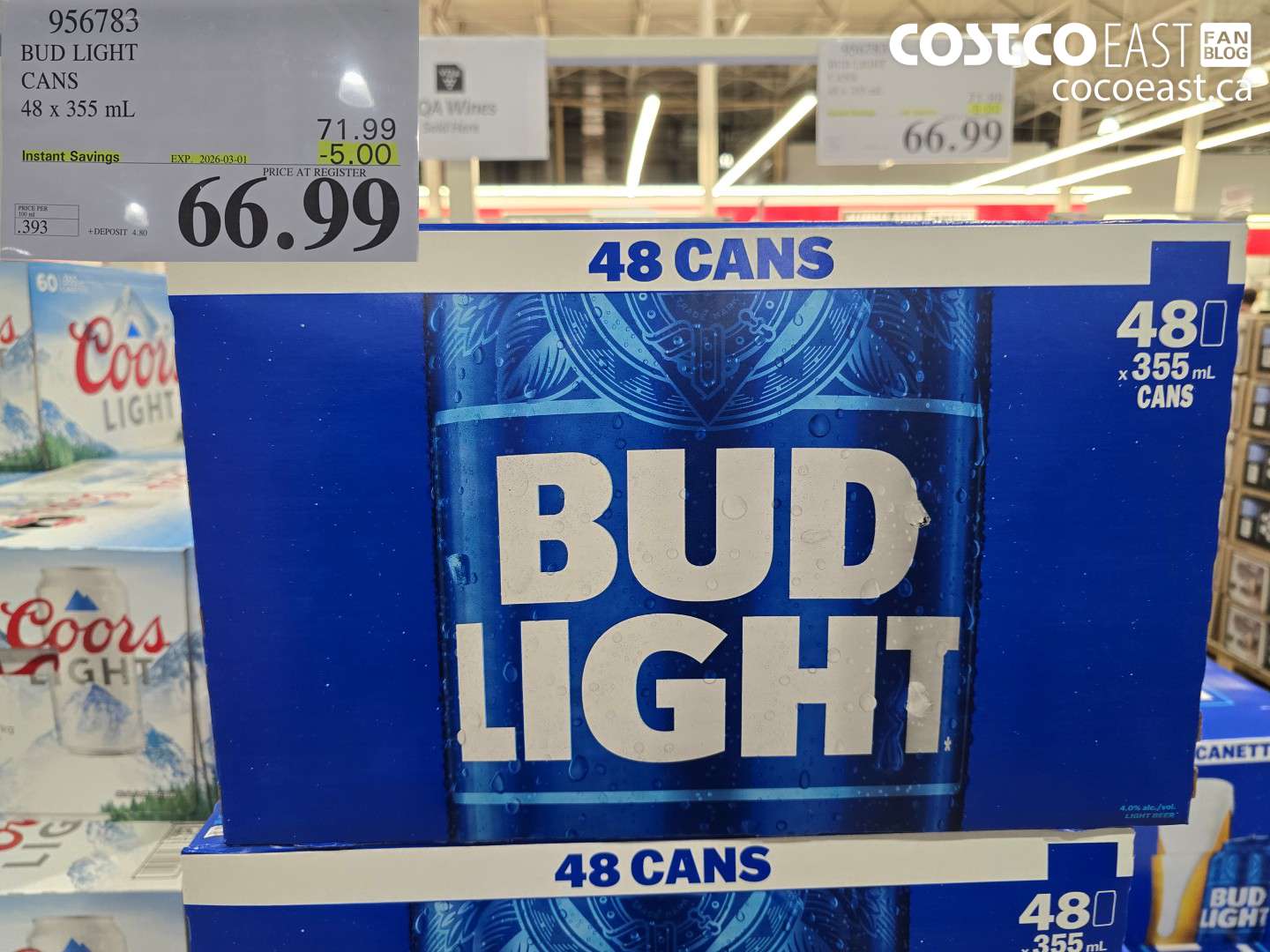 956783 BUD LIGHT CANS 48 X 355 ML ($5.00 INSTANT SAVINGS EXPIRES ON 2026-03-01) $66.99