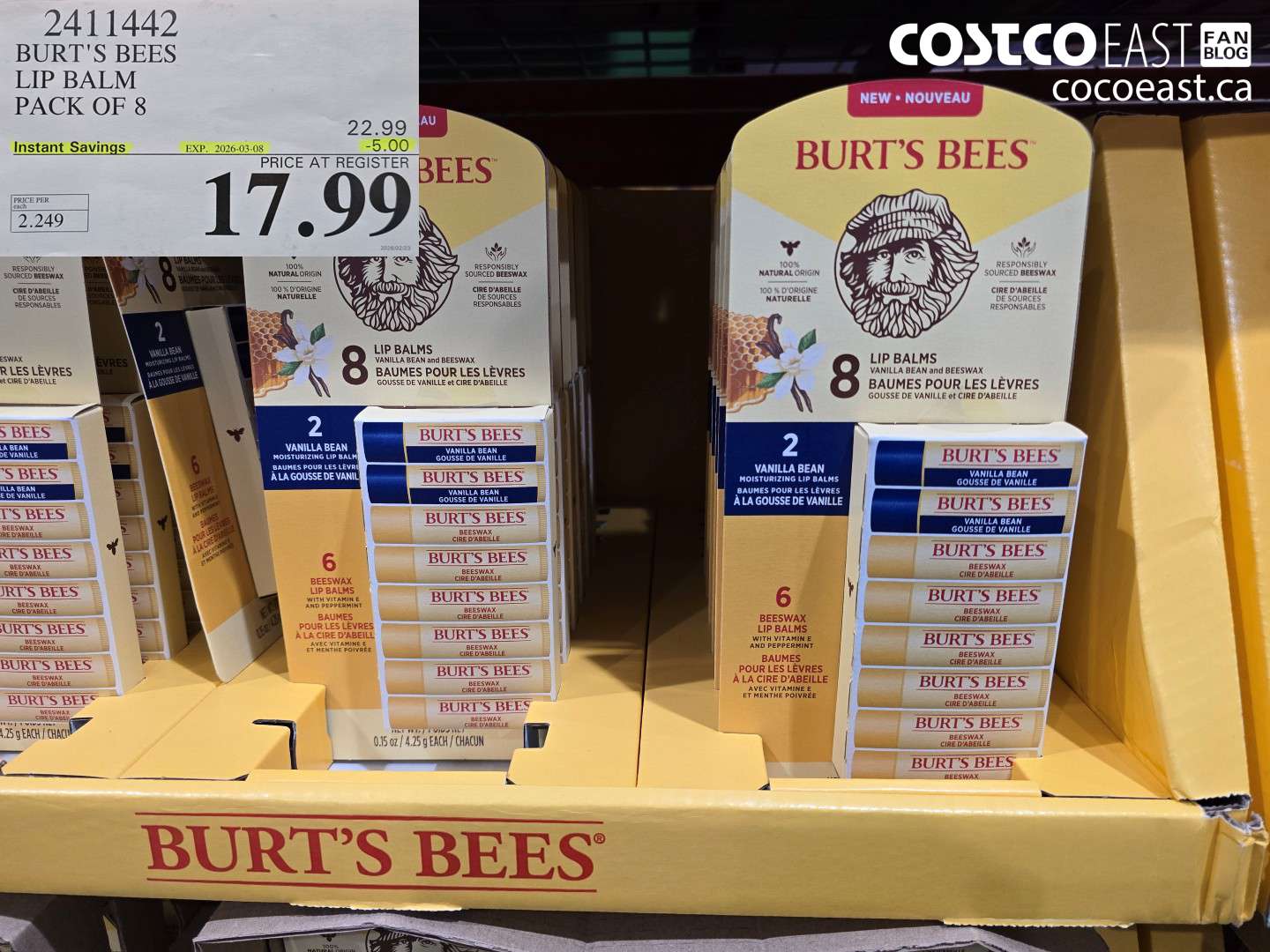 24114442 BURT'S BEES LIP BALM PACK OF 8 ($5.00 INSTANT SAVINGS EXPIRES ON 2026-03-08) $17.99