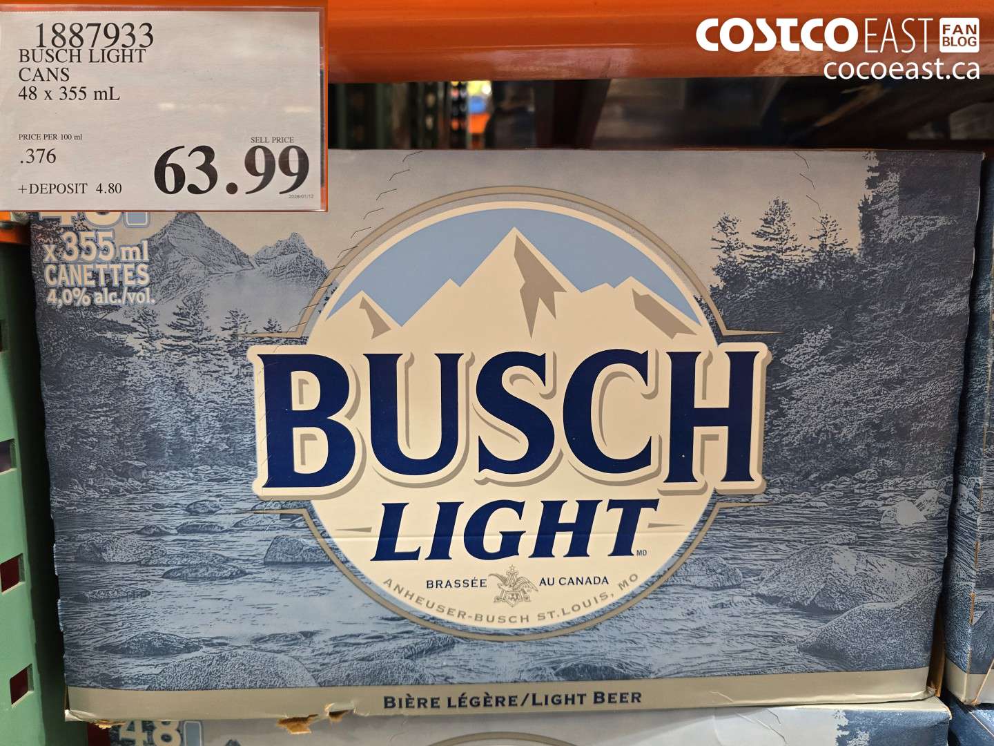 1887933 BUSCH LIGHT CANS 48 x 355 mL $63.99