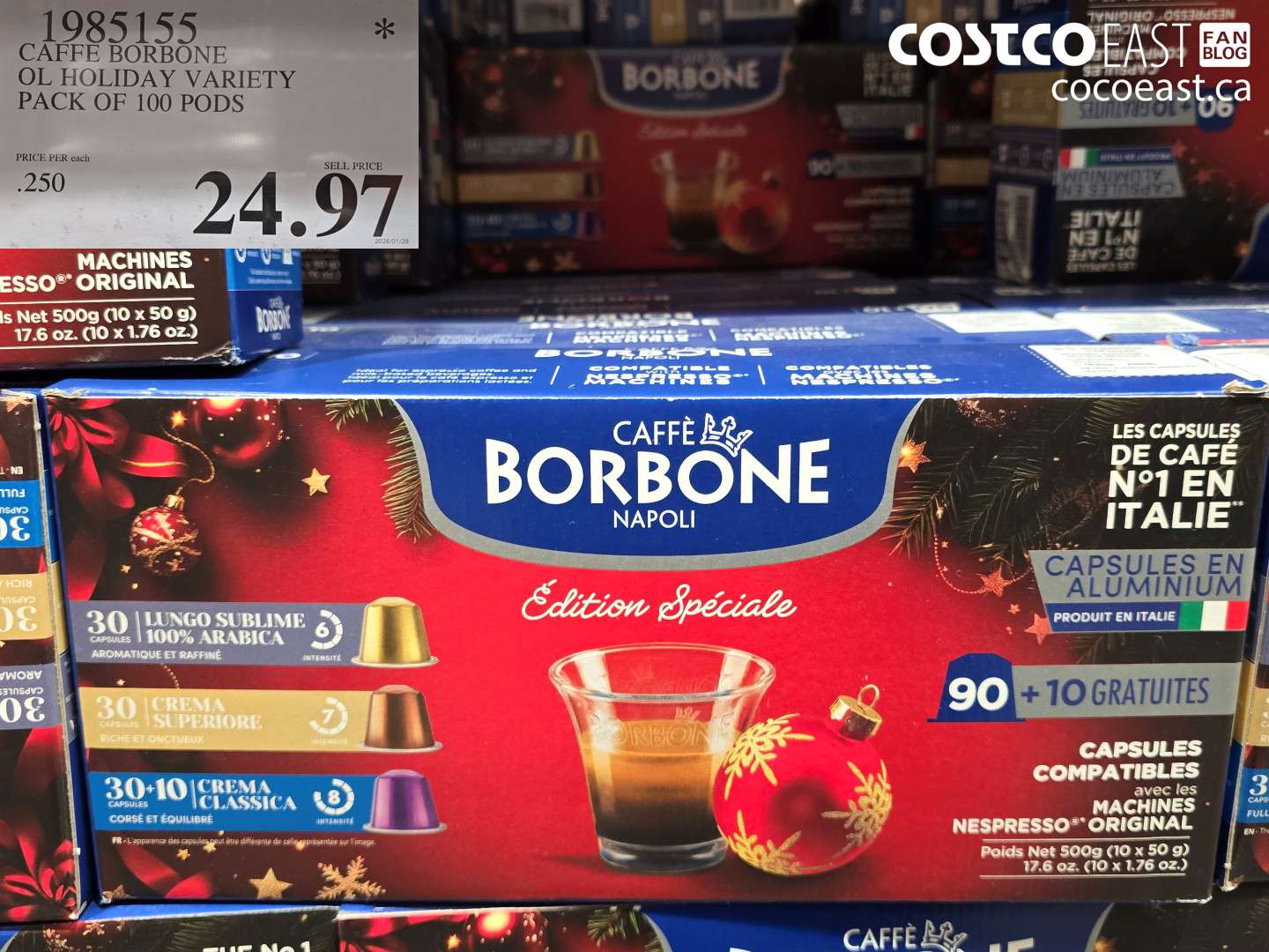 1985155 CAFFE BORBONE OL HOLIDAY VARIETY PACK OF 100 PODS $24.97