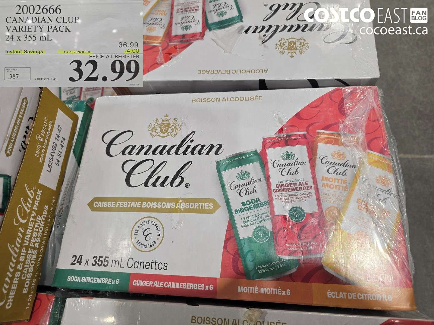 2002666 CANADIAN CLUB VARIETY PACK 24 x 355 mL ($4.00 INSTANT SAVINGS EXPIRES ON 2026-03-01) $32.99