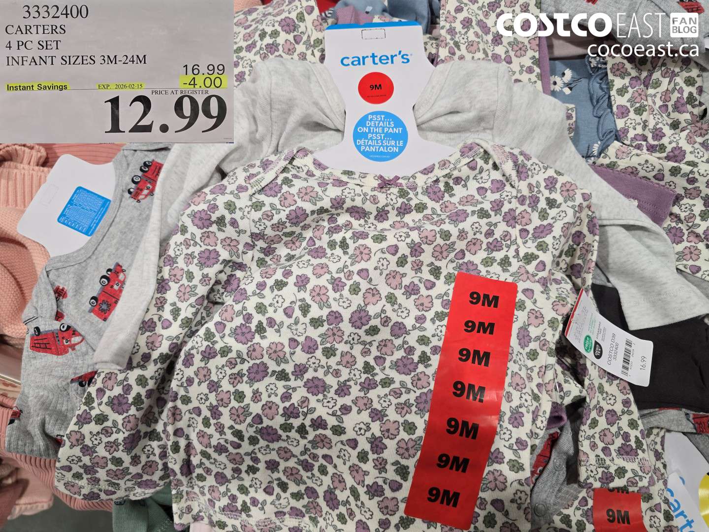 3332400 CARTERS 4 PC SET INFANT SIZES 3M-24M ($4.00 INSTANT SAVINGS EXPIRES ON 2026-02-15) $12.99