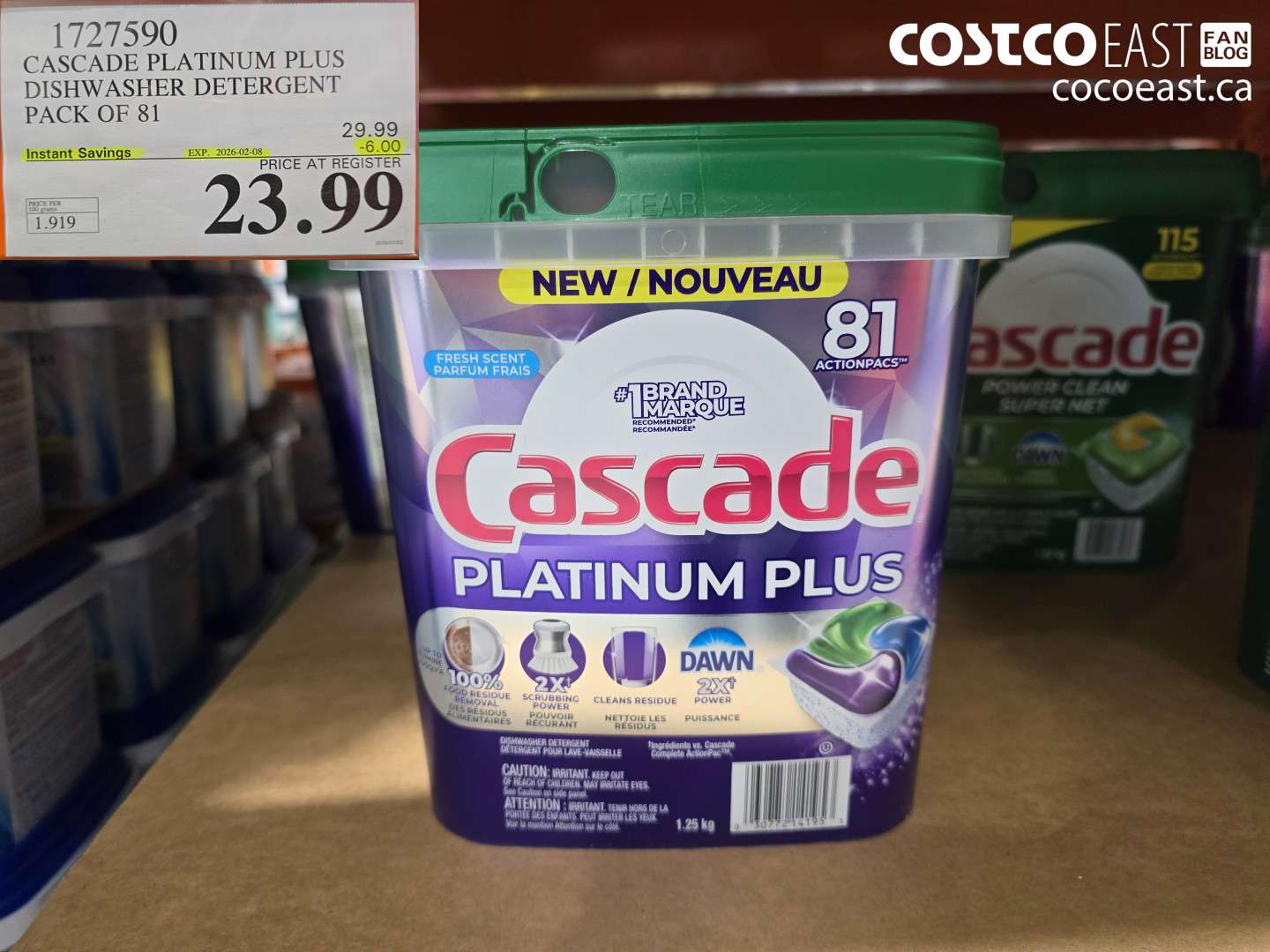 1727590 CASCADE PLATINUM PLUS DISHWASHER DETERGENT PACK OF 81 ($6.00 INSTANT SAVINGS EXPIRES ON 2026-02-08) $23.99