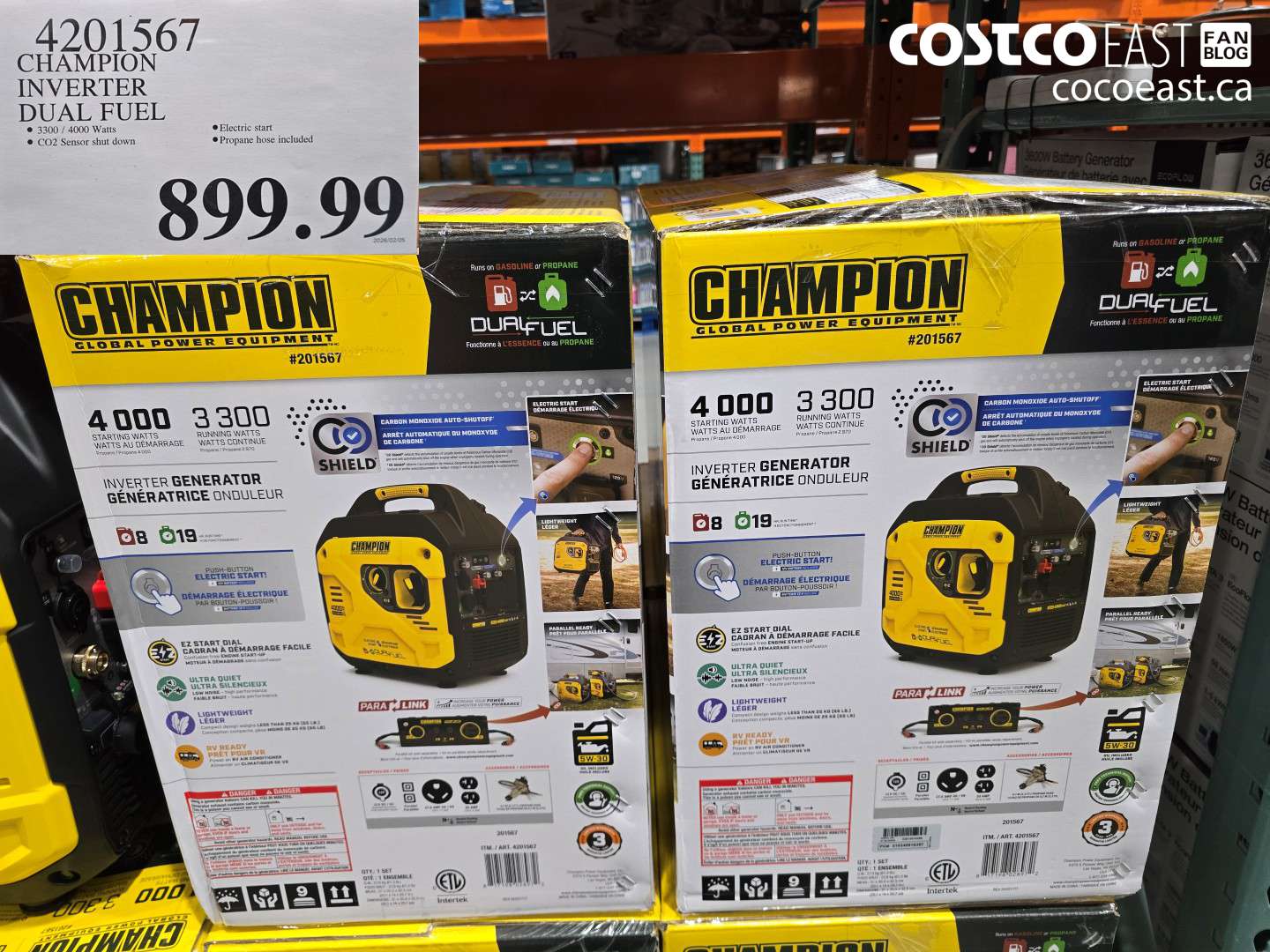 4201567 CHAMPION INVERTER DUAL FUEL $899.99